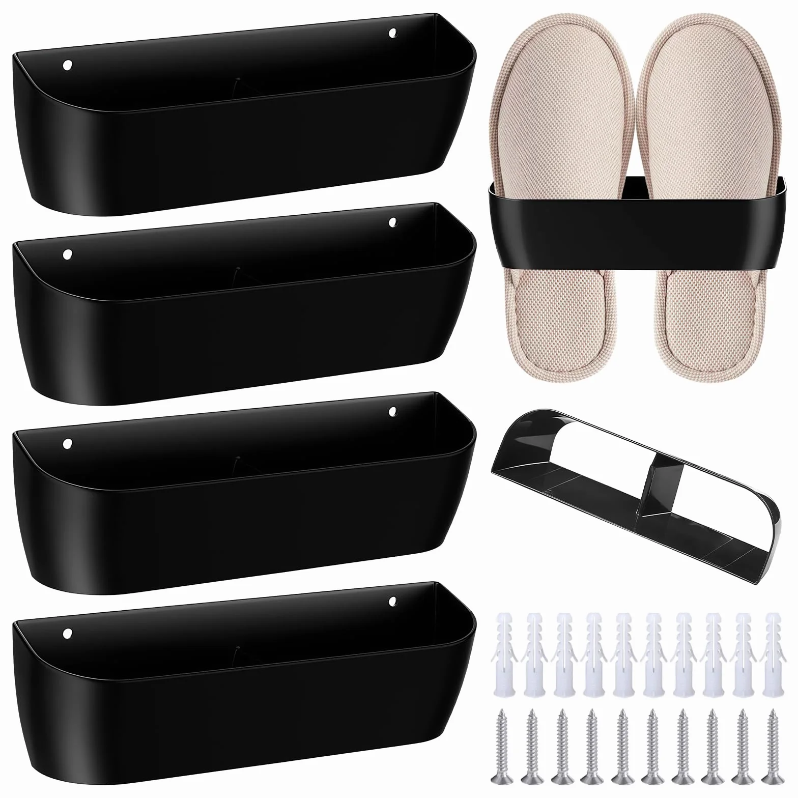 Portascarpe da parete 4 pezzi organizer scarpe appendere nero autoadesivo scarpiera con strisce adesive viti appendini camper campeggio