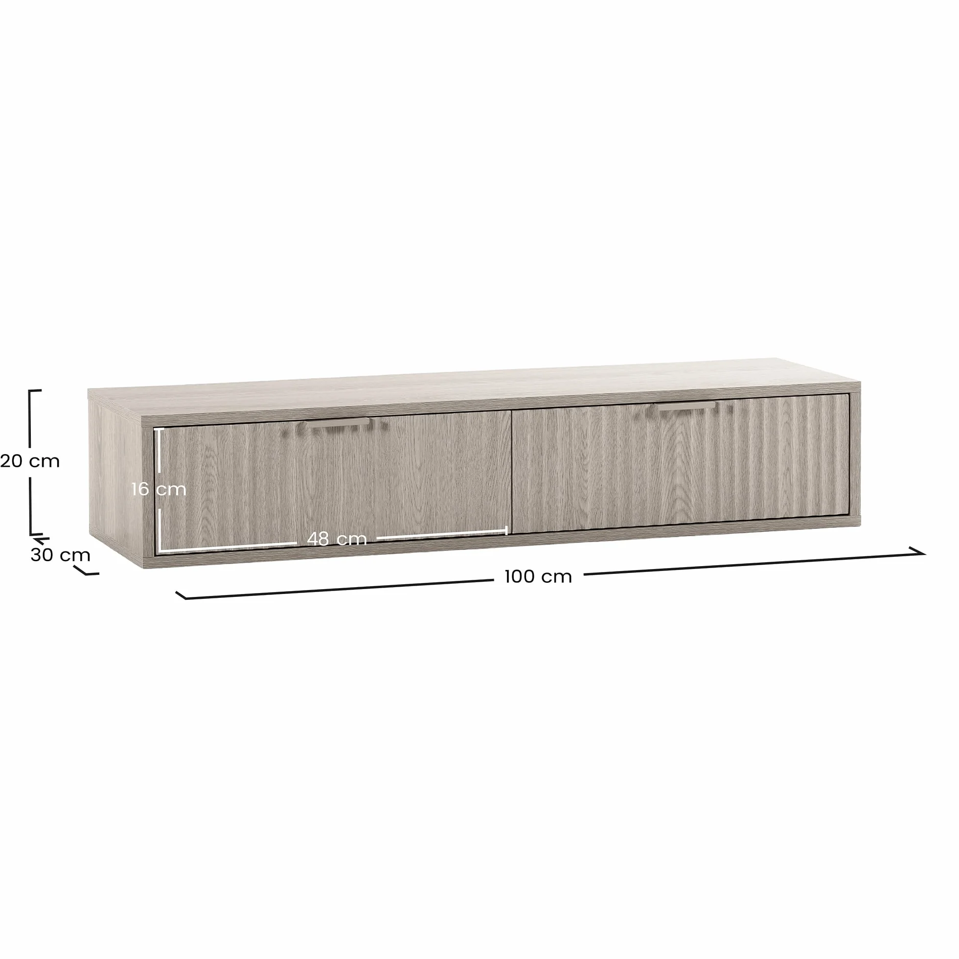 HOMN LIVING Consolle sospesa per ingresso Lluvia 2 cassetti colore Rovere, 100 cm (Larghezza) 30 cm (Profondità) 20 cm (Altezza)