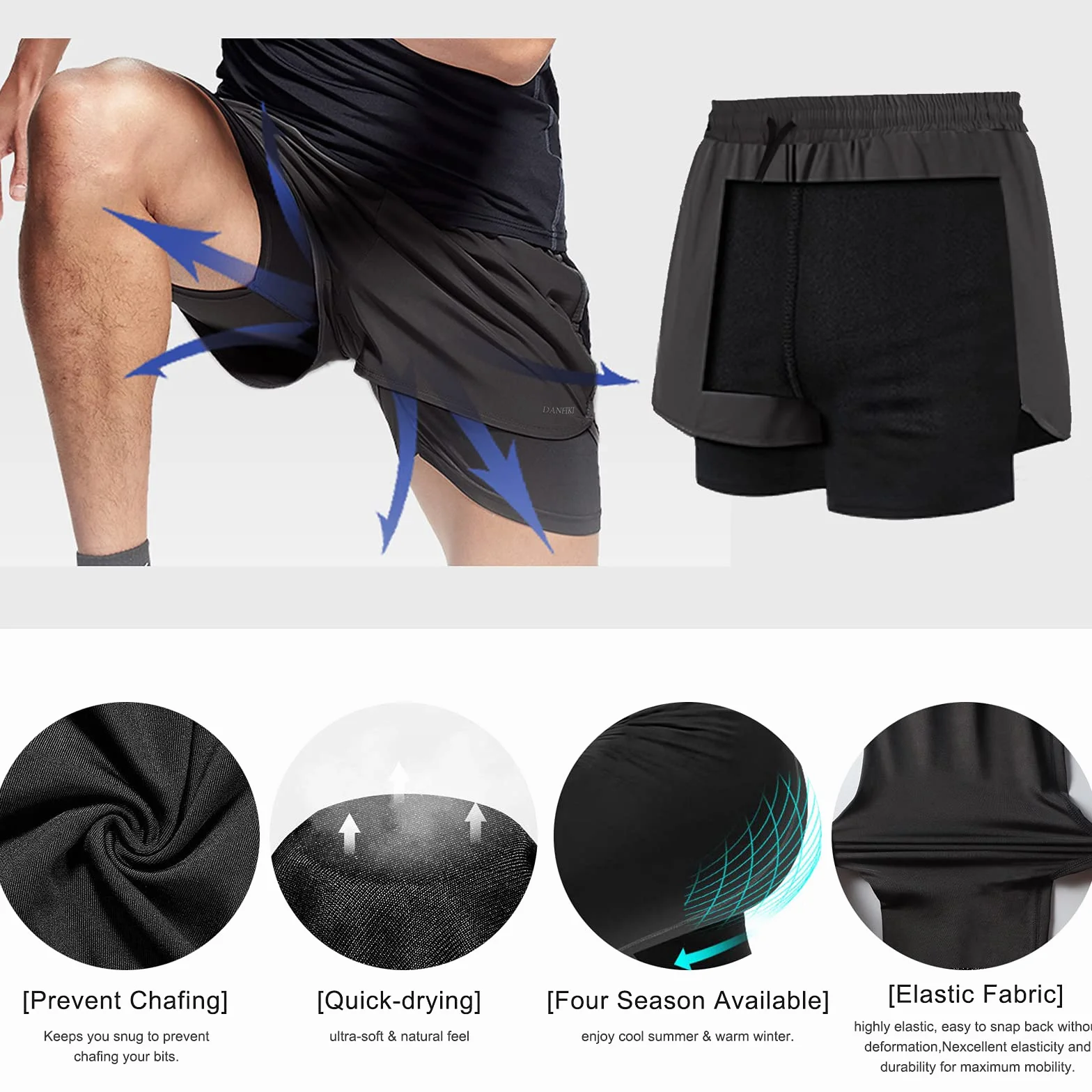 Pantaloncini Sportivi da Uomo Running Shorts Asciugatura Rapida 2 in 1 con Tasca per Jogging Tennis Fitness
