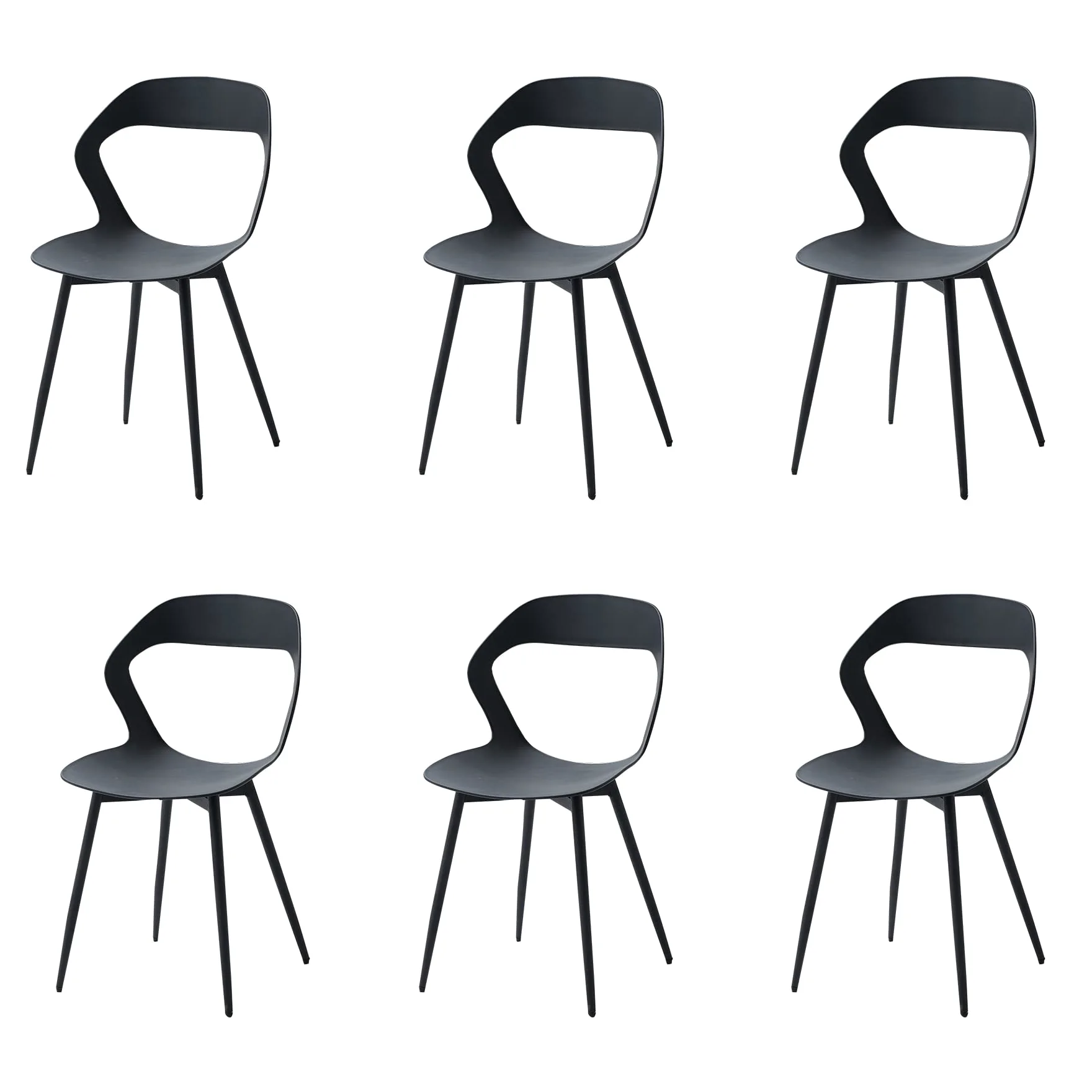 GrandCA HOME Set di 6 Sedie da Pranzo o Sedia da Ufficio con Gambe in Metallo, Sedie da Cucina per Soggiorno, Sala da Pranzo, Sala Riunioni,Nero+Nero