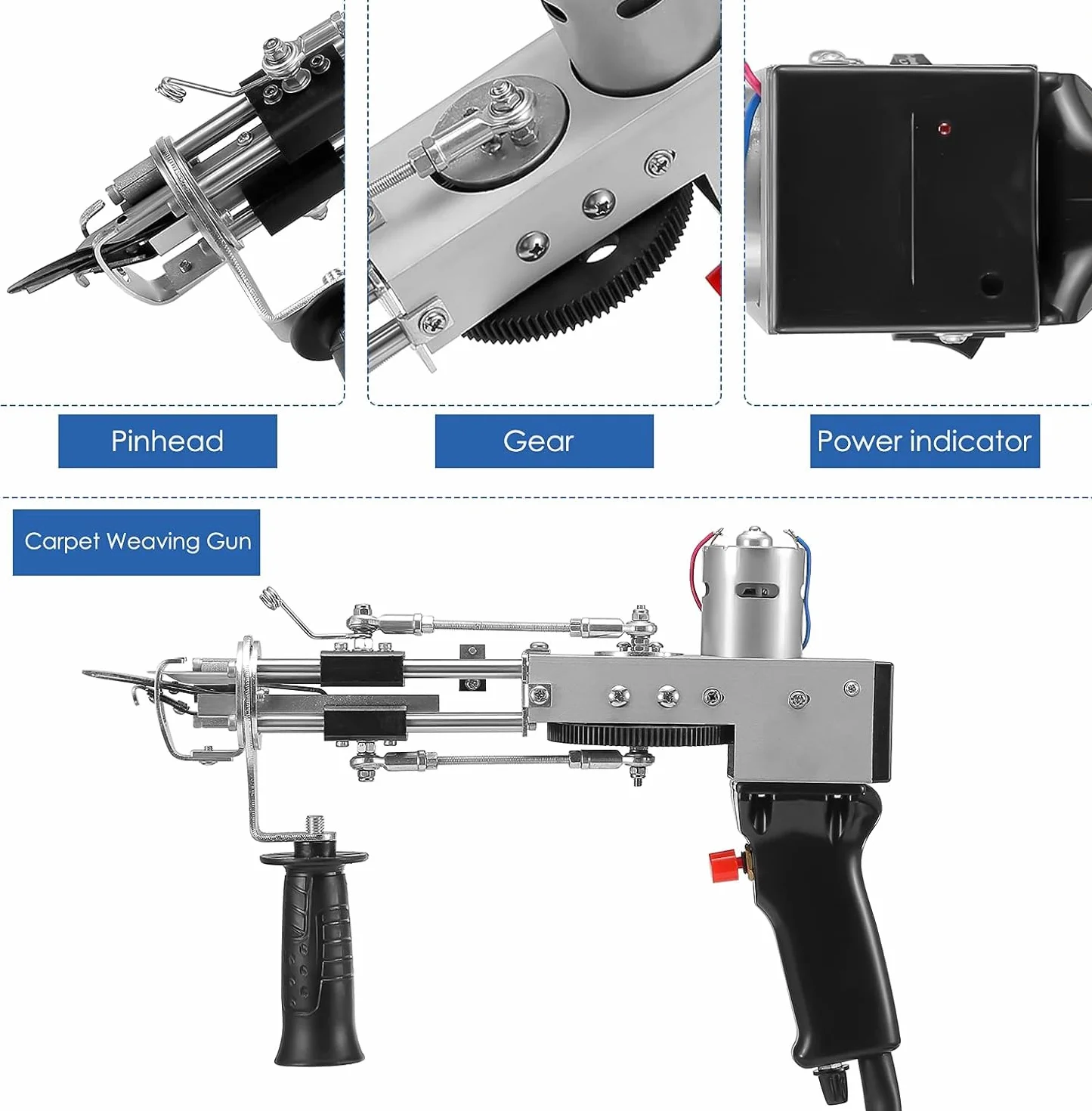 Pistola Tufting,5-40 Steps/S Tufting Gun Pistola elettrica a spruzzo 7-21 mm Regolabile Macchina per maglieria Tappeti per Natale Artigianato Tappeto Abbigliamento
