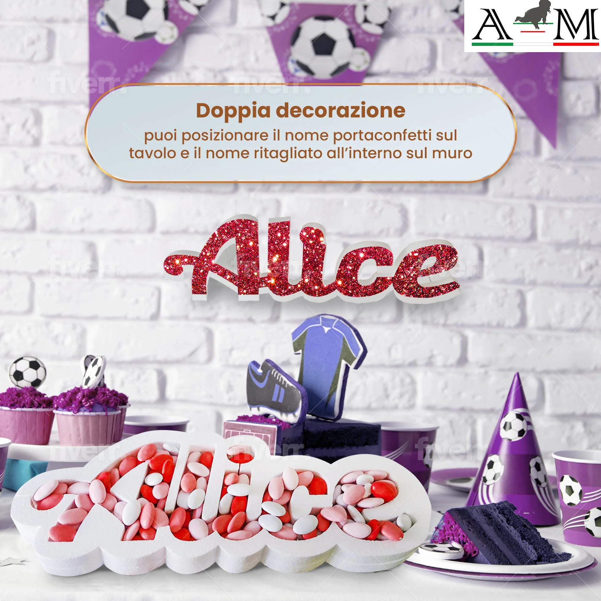 A&M Nome Polistirolo Portaconfetti Personalizzato per Battesimo o Prima Comunione - Decorazione Scritta da Tavolo o Parete