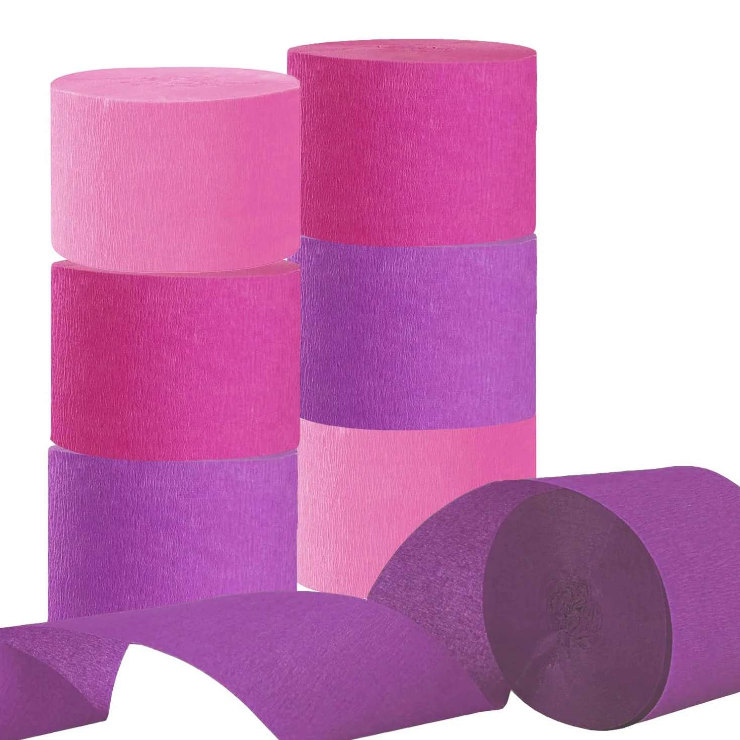 Carta Crespa Rosa 6 Rotoli Nastri Decorazioni Feste 4,5 cm x 25 m