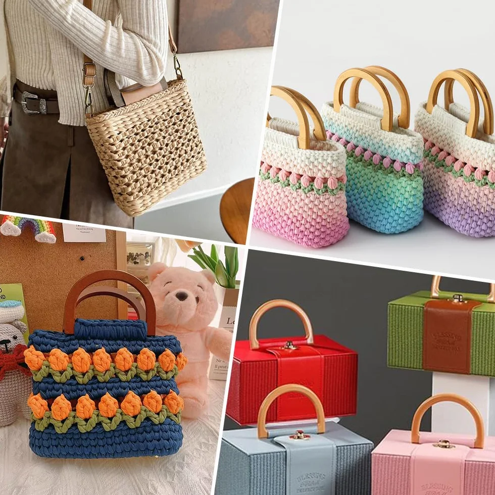 4 Pezzi Manici per Borsa in Legno a Forma di D, Accessori Fai Da Te Uncinetto