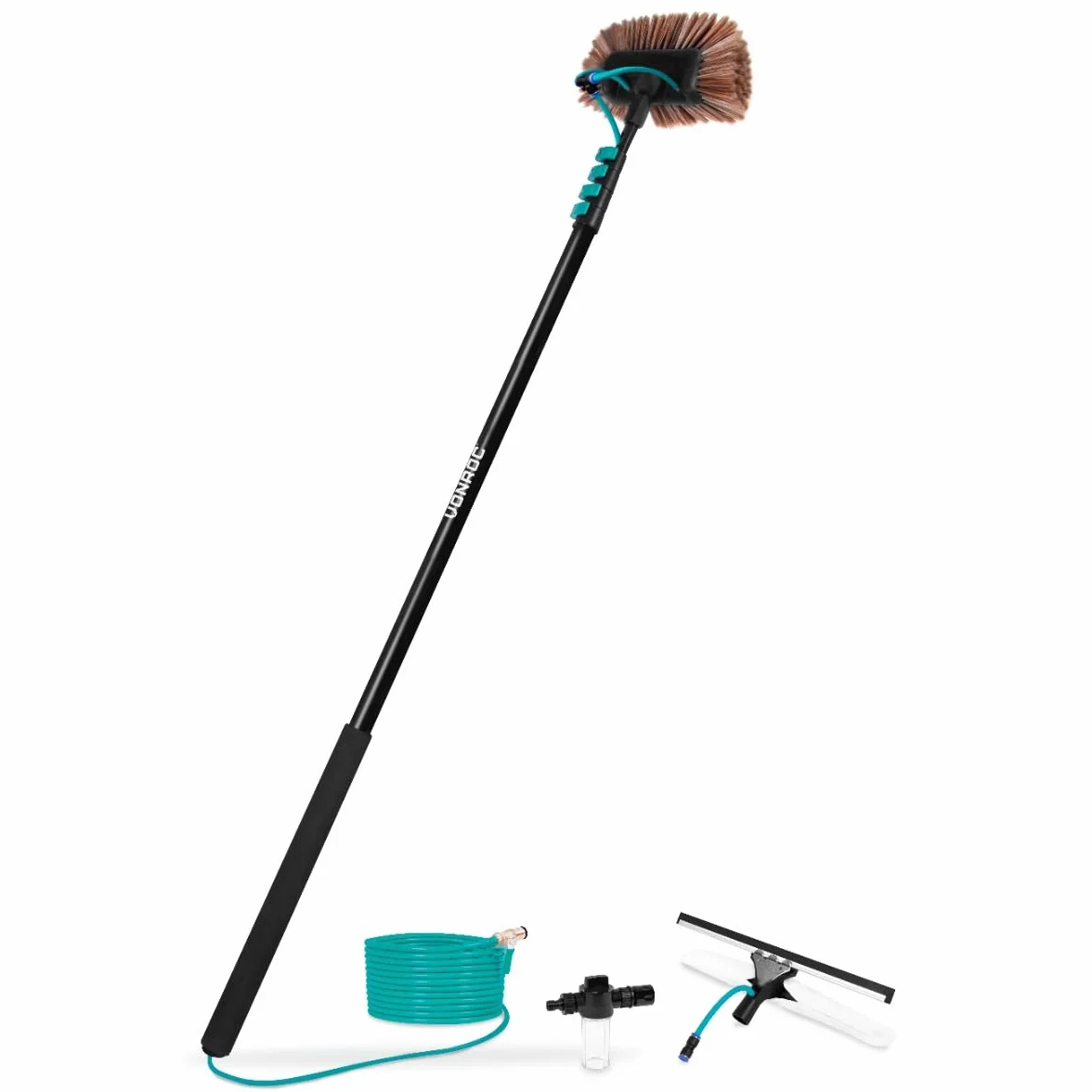 VONROC Kit pulizia pannelli fotovoltaici, 6,50m, Spazzola telescopica, Include spazzola multiuso, spazzola 2 in 1