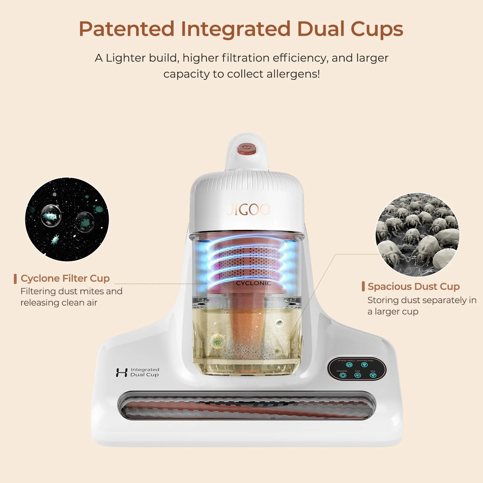 JIGOO J200 Aspiratore portatile antiacaro battimaterasso con Luce UV-C,Aspirapolvere materassi da 500W con riscaldamento a 55 ℃,antibatterico,rimuove allergeni e polvere,Sensore intelligente di sporco