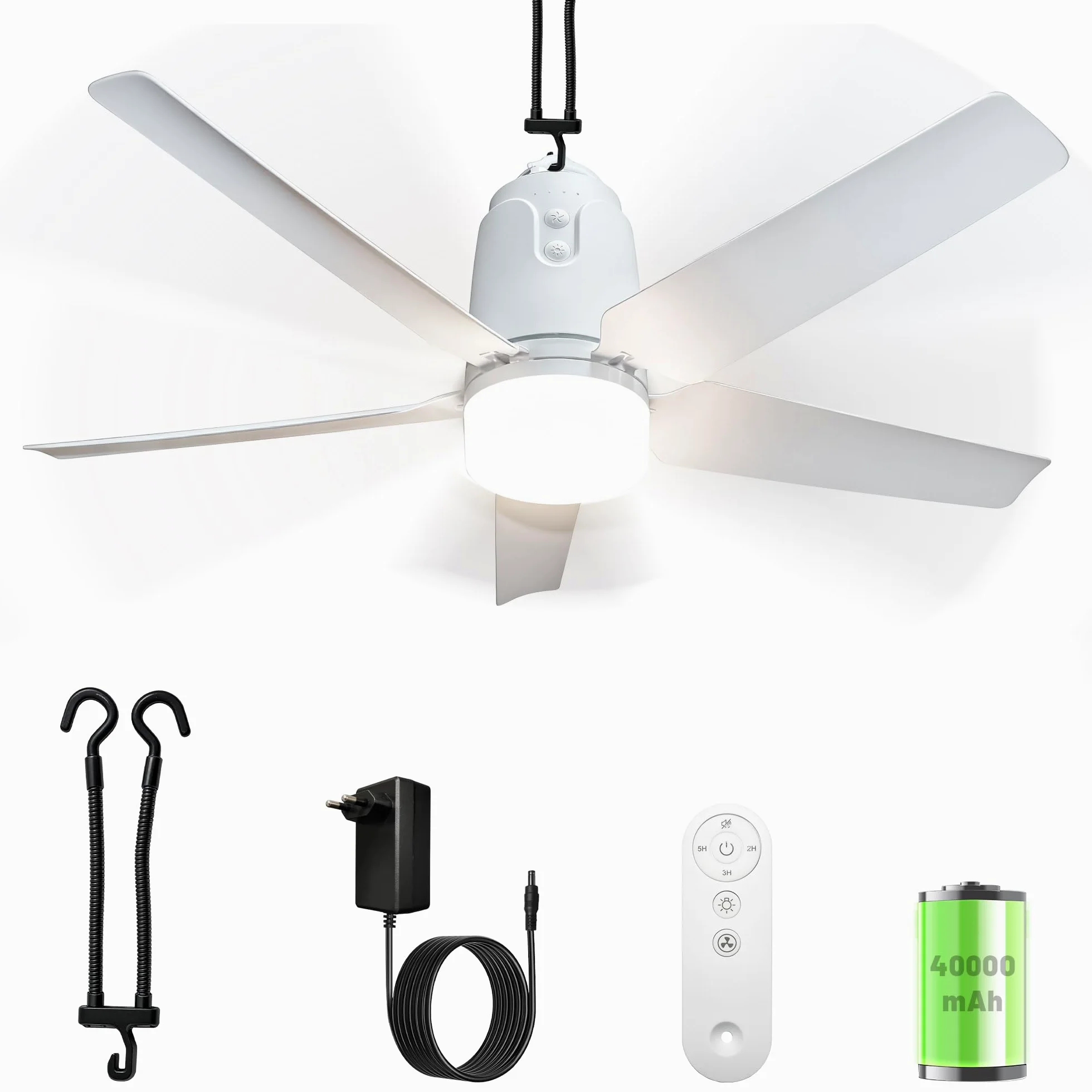 Ventilatore Da Soffitto Con Illuminazione Per Esterni, 40000MAh Batteria, Grande Ventilatore Da Soffitto Portatile Con Luce, 3000K-6000K Dimmerabile, Telecomando Per Esterni, Campeggio, Gazebo (80CM)