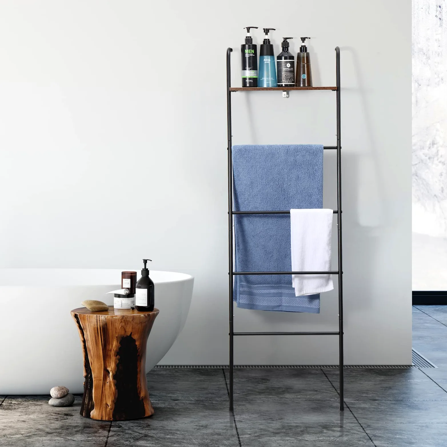 Nandae Portasciugamani da Terra con 5 Livelli Bianco Portasciugamani Autoportante Porta Salviette in Metallo per Bagno