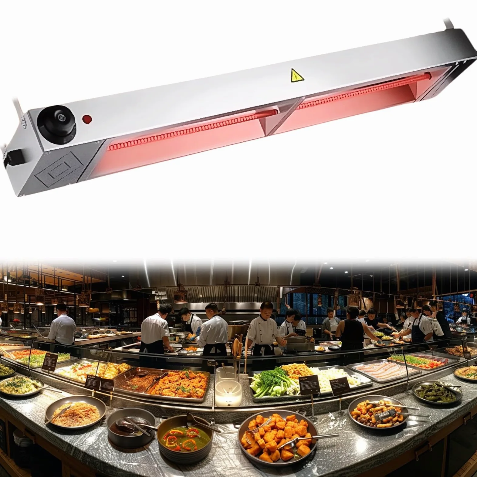 Lampada Riscaldante per Alimenti, Lampada Riscaldante Cucina con 30-80℃ Temperatura Regolabile, Lampada Scaldavivande Ristorante per Ristoranti, Hotel a Buffet (1 Pezzo,150cm)