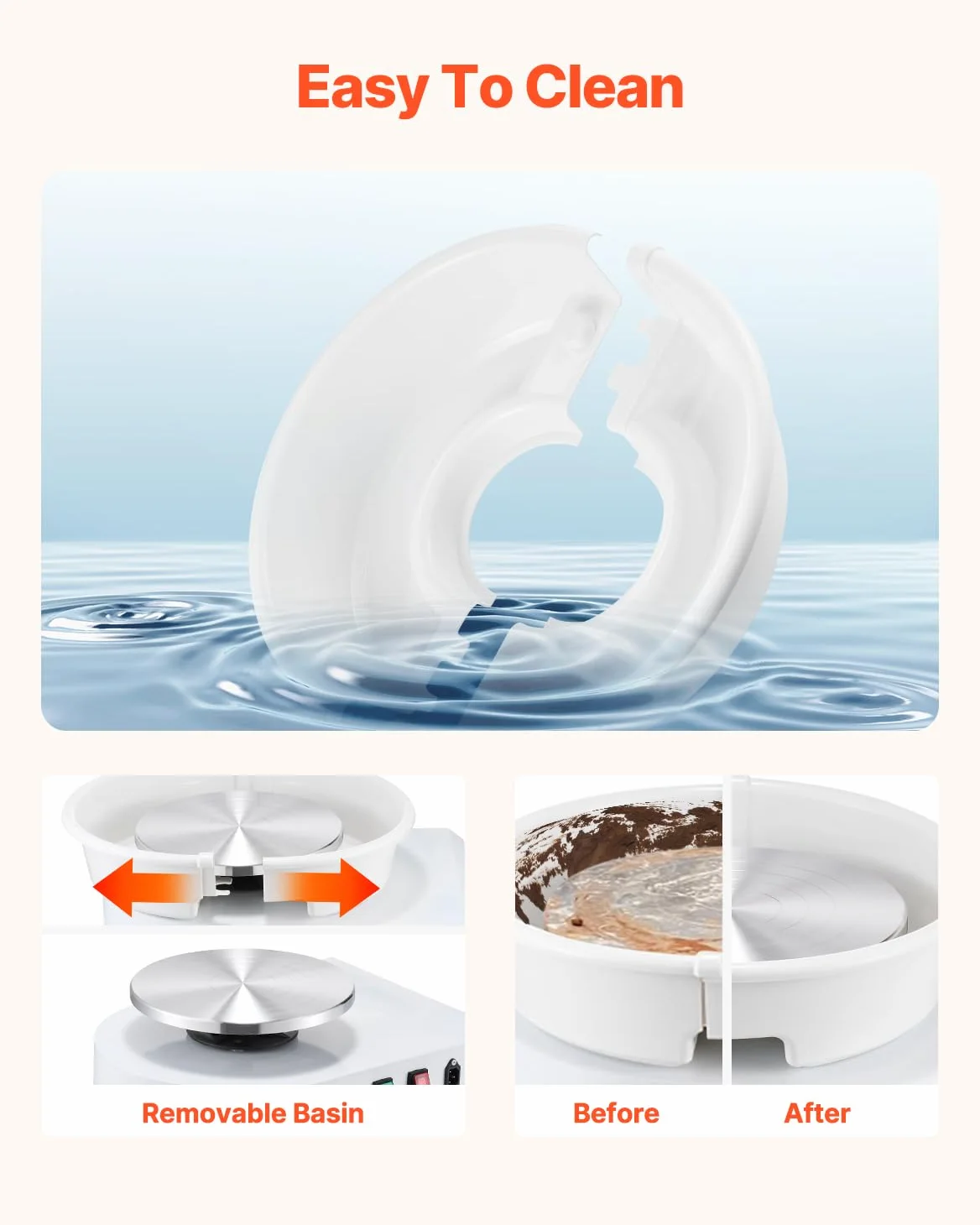 VEVOR Tornio per Ceramica, Macchina per la formatura di Ruote in Ceramica da 28 cm, velocità Regolabile da 60 a 300 Giri/min, Pedale, Gamba di Sollevamento Regolabile, Vasca Rimovibile