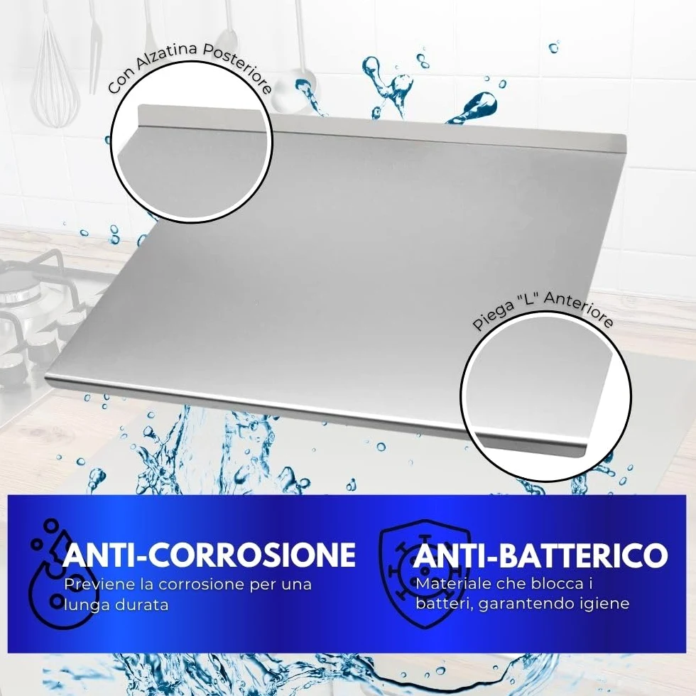 INOXLM Spianatoia per impastare Piano da Lavoro in Acciaio Inox Varie Misure per Cucina per Bar per Ristorante per impastare con Piega ed Alzatina (120X56 Piega 2 cm Alzatina 4 cm)