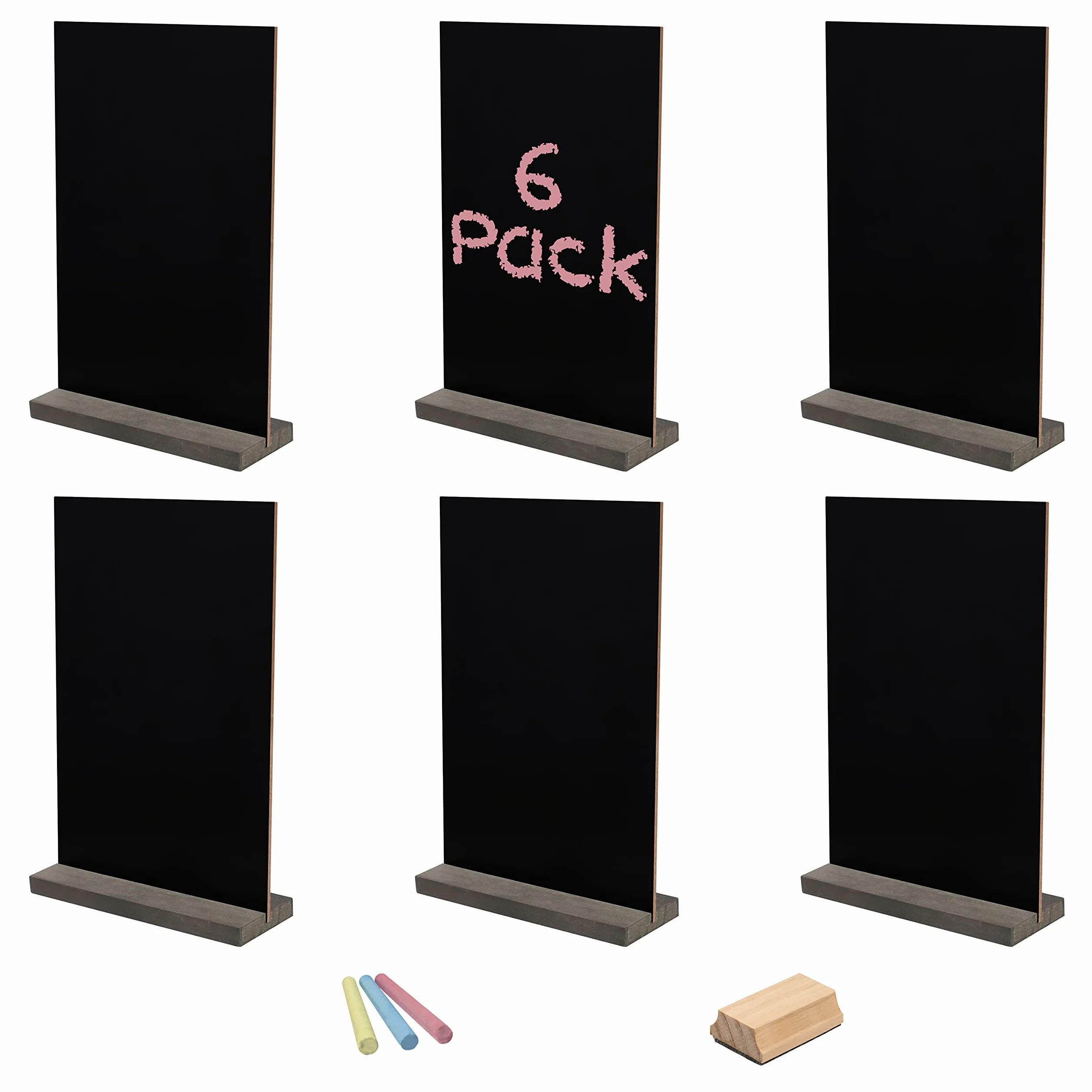 BELLE VOUS Mini Lavagnette Cancellabili Neri (6pz) - 15 x 22 cm - Mini Lavagna da Tavolo Doppia Faccia con Supporti in Legno - Piccole Lavagnette Matrimonio, Feste di Compleanno e Cibo/Buffet
