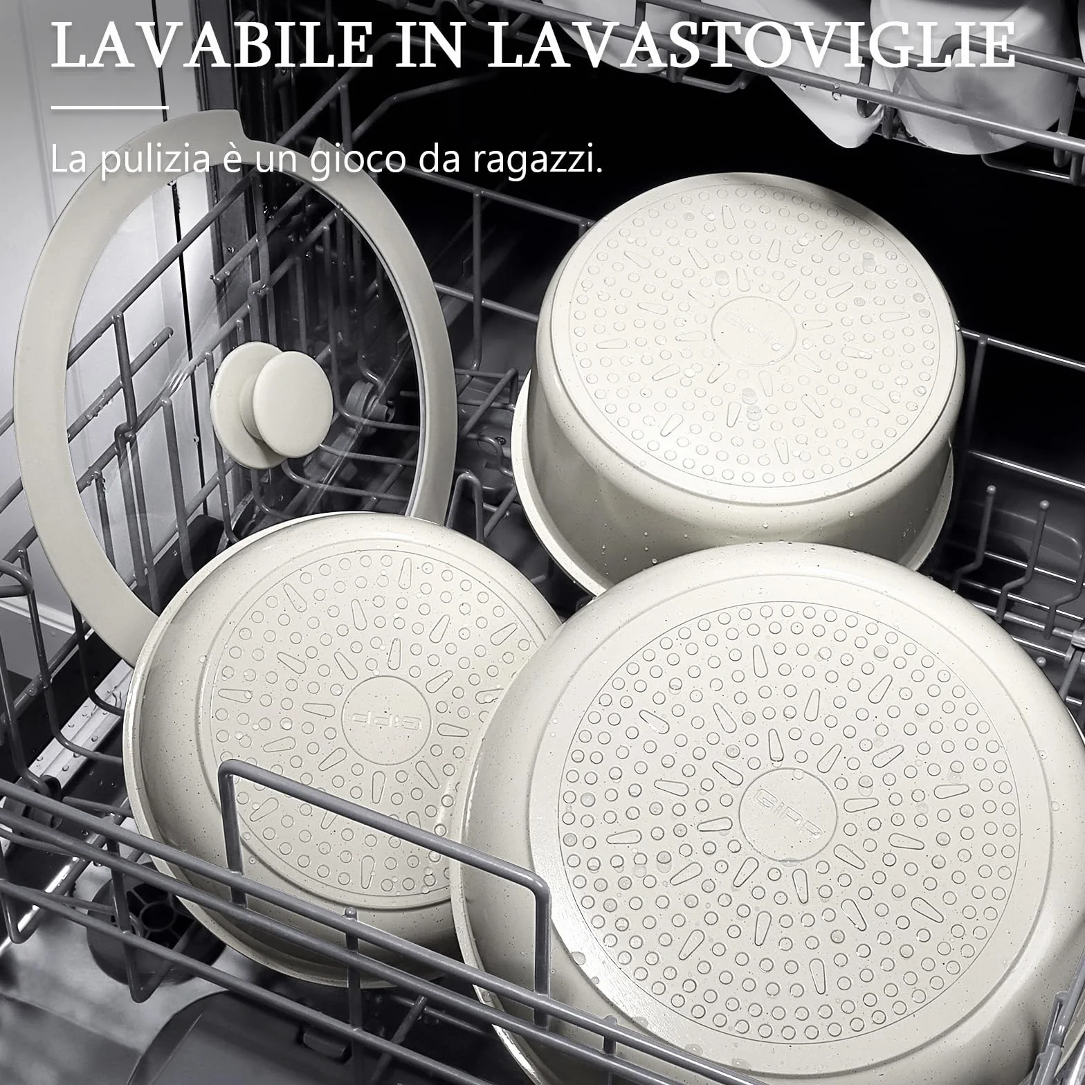 GiPP Set Pentole Padelle Ceramiche Antiaderenti 11 Pezzi Manico Amovibile Compatibile Induzione Forno Lavastoviglie Bianco