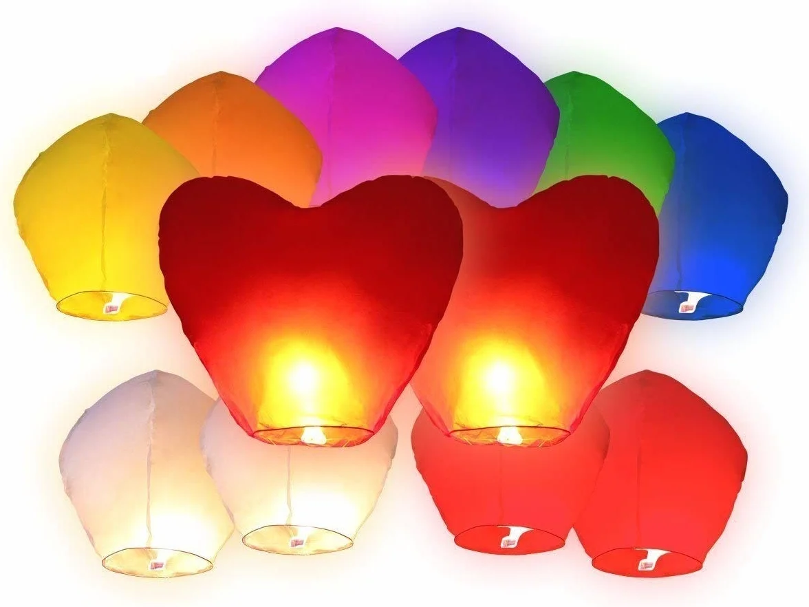 Lanterne Cinesi Volanti 20 PZ con 4 Cuori Rossi Giganti per Natale Capodanno