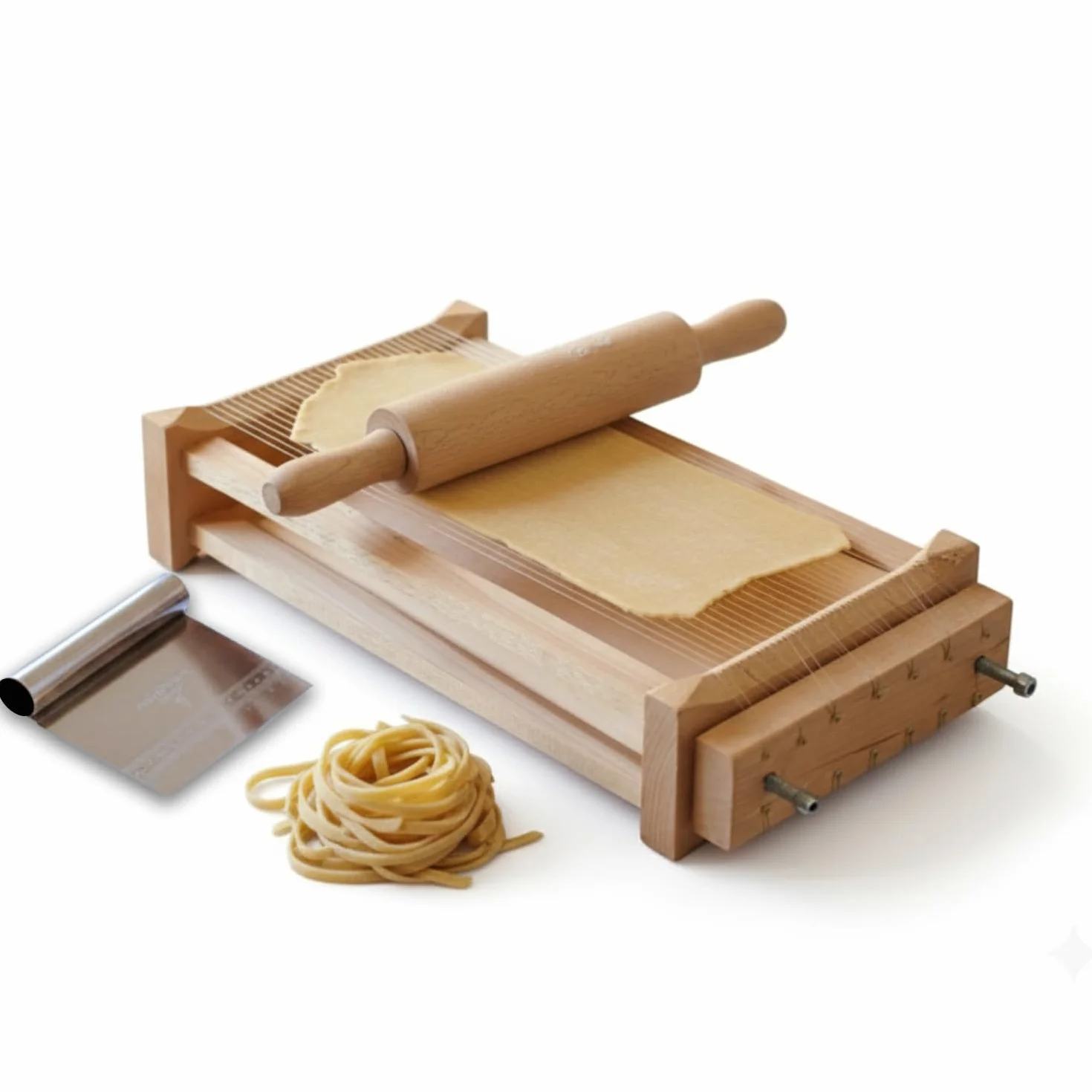Chitarra Abruzzese per Pasta Fresca - Tagliapasta inox doppio lato con Spatola e Mattarello