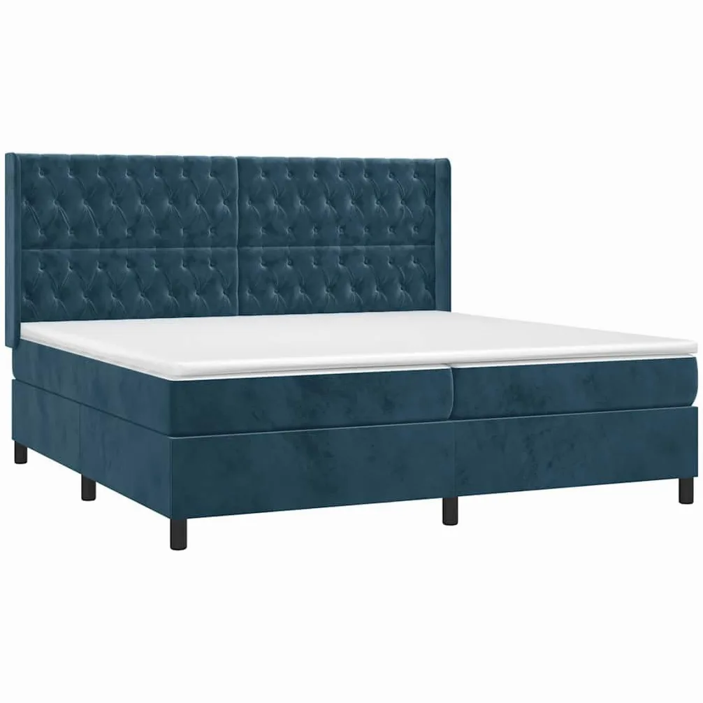 vidaXL Letto a Molle con Materasso e LED Blu Scuro 200x200 cm, letto, rete letto, letto matrimoniale, giroletto, base letto, letto in velluto