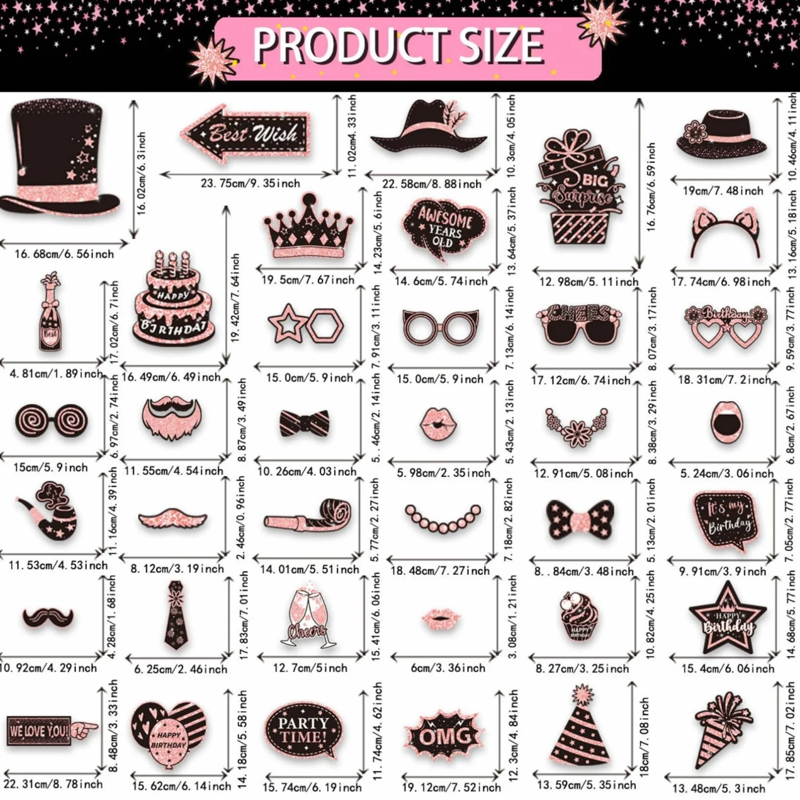 38 Pezzi Oggetti Scena per Cabine Fotografiche di Compleanno, Happy Birthday Party Favors Supplies Bday Party Decor, Photo Booth Funny Cute Selfie (Rosa)