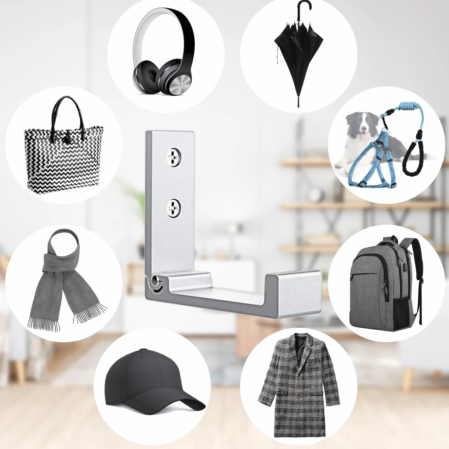 OHIYO Ganci Pieghevoli per Cappotto Borse Cappello Chiave Appendiabiti in Lega di Alluminio Resistente Argento 6 Pezzi con Viti
