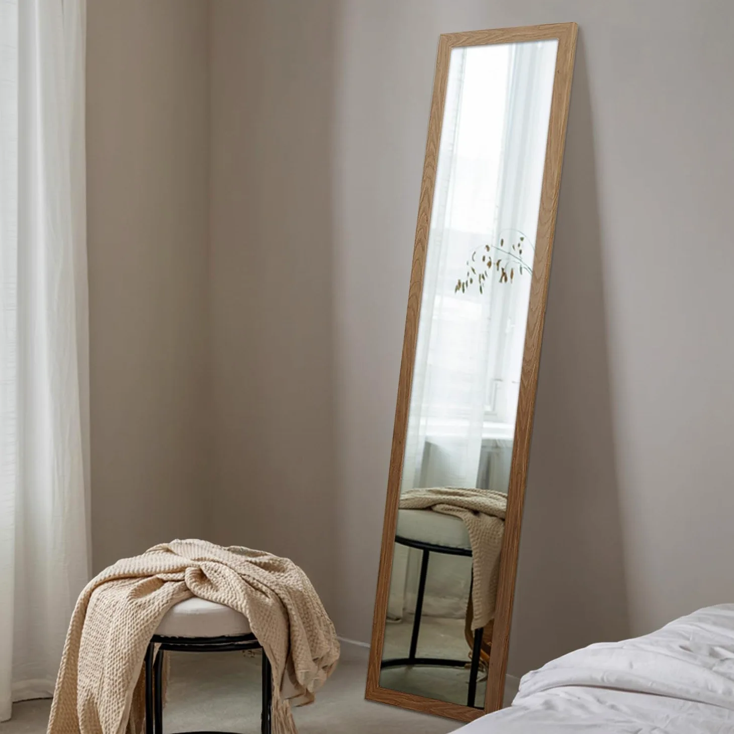 Specchio da Pavimento 36x156 cm Trasportabile Cornice in Legno MDF per Camera da Letto, Soggiorno, Sala da Pranzo, Guardaroba Moderno Elegante Figura Intera con Supporto Rettangolare