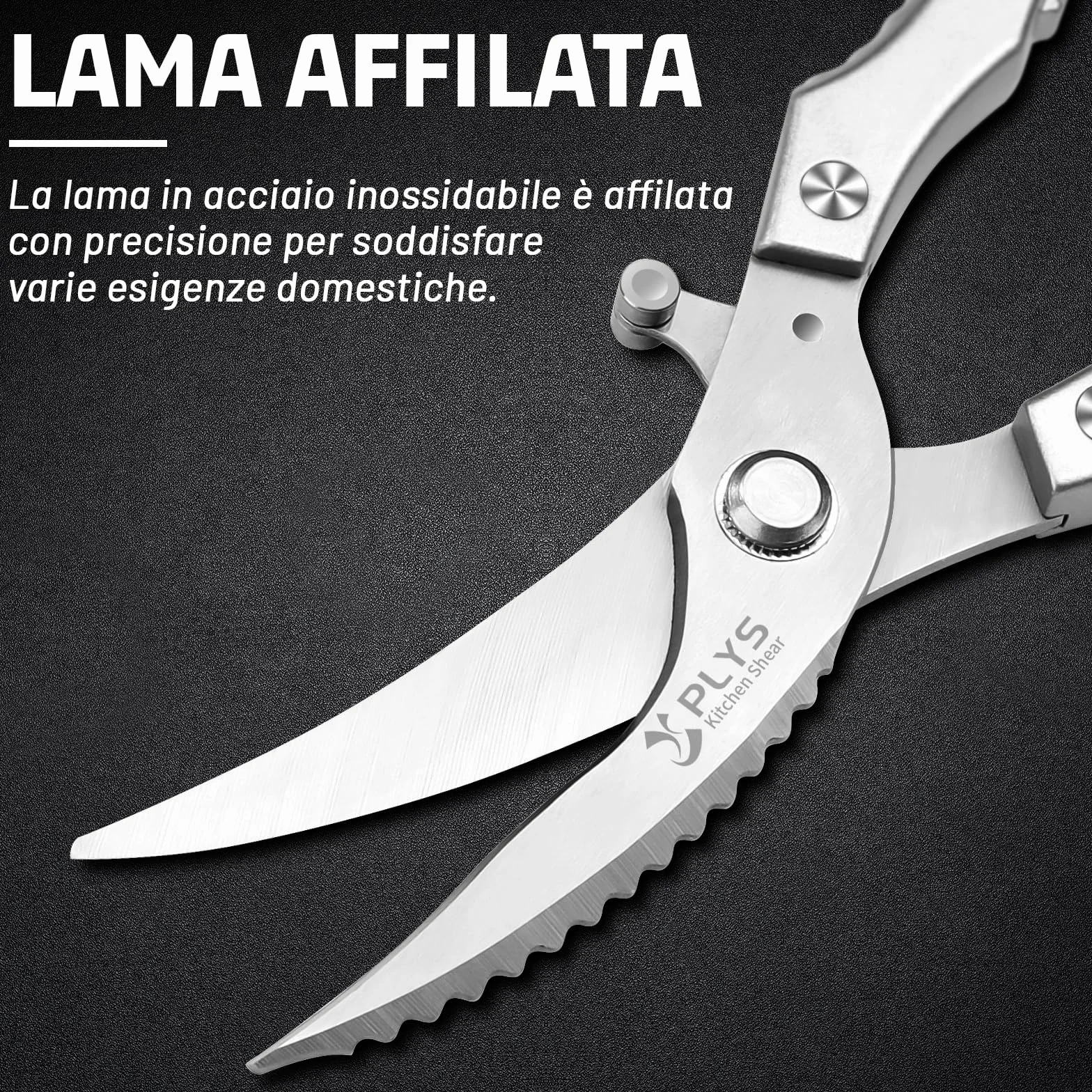 Forbici da Cucina Acciaio Inox Trinciapollo Professionale Forbice Cucina Argento