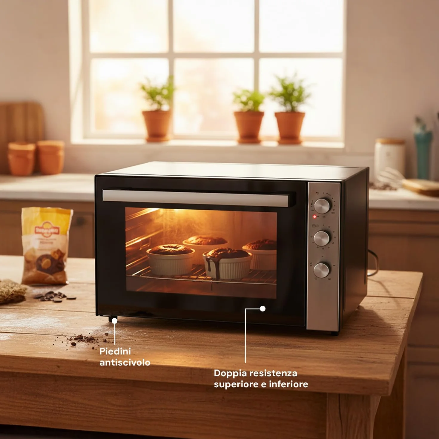 Forno Elettrico Ventilato XXL 70L 2500W con Doppia Resistenza, Timer, Cottura Combinata fino a 230°C