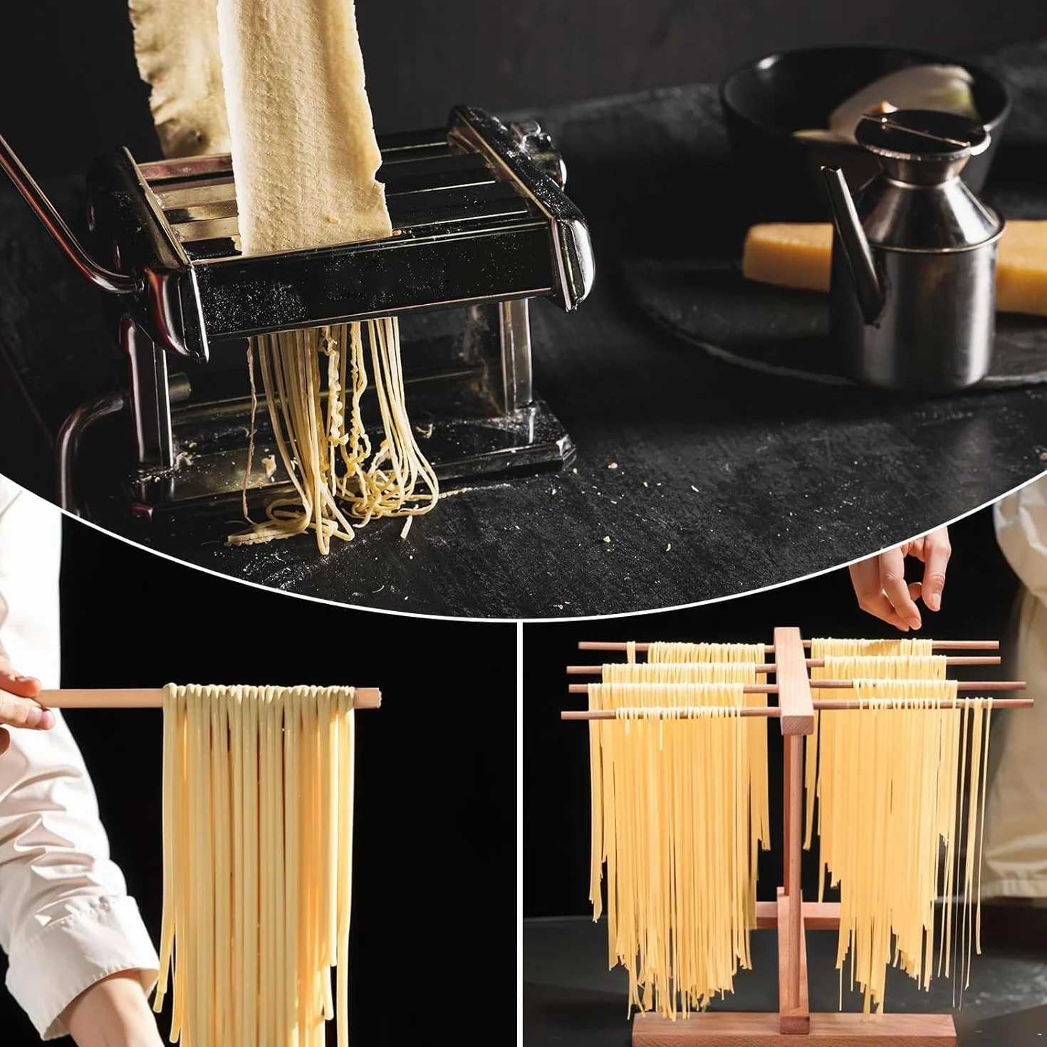 Asciugatrice per pasta in legno, supporto per pasta in legno con 8 rimovibili, asciugacapelli riutilizzabile per pasta
