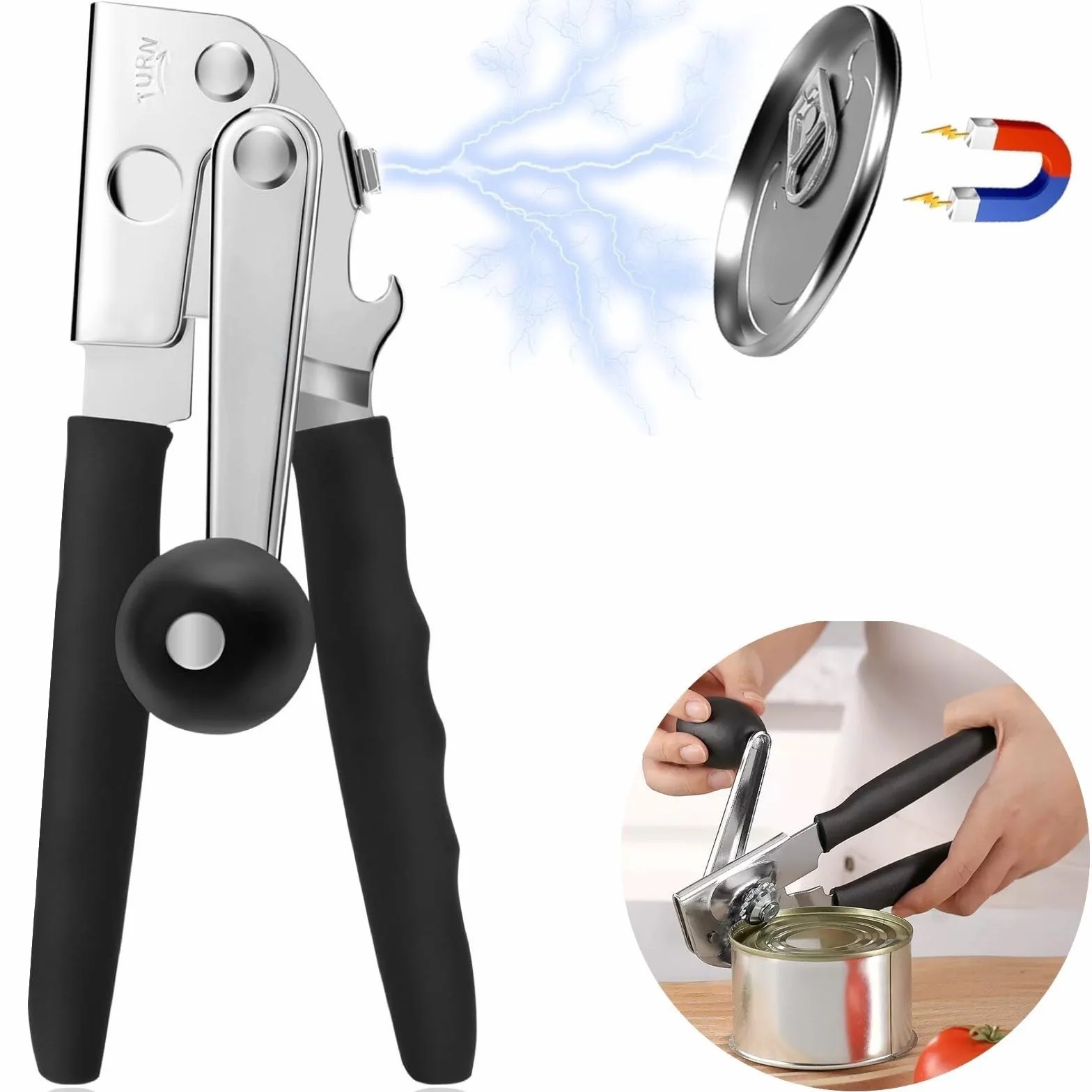 Apriscatole professionale in acciaio inox manuale bordo liscio nero