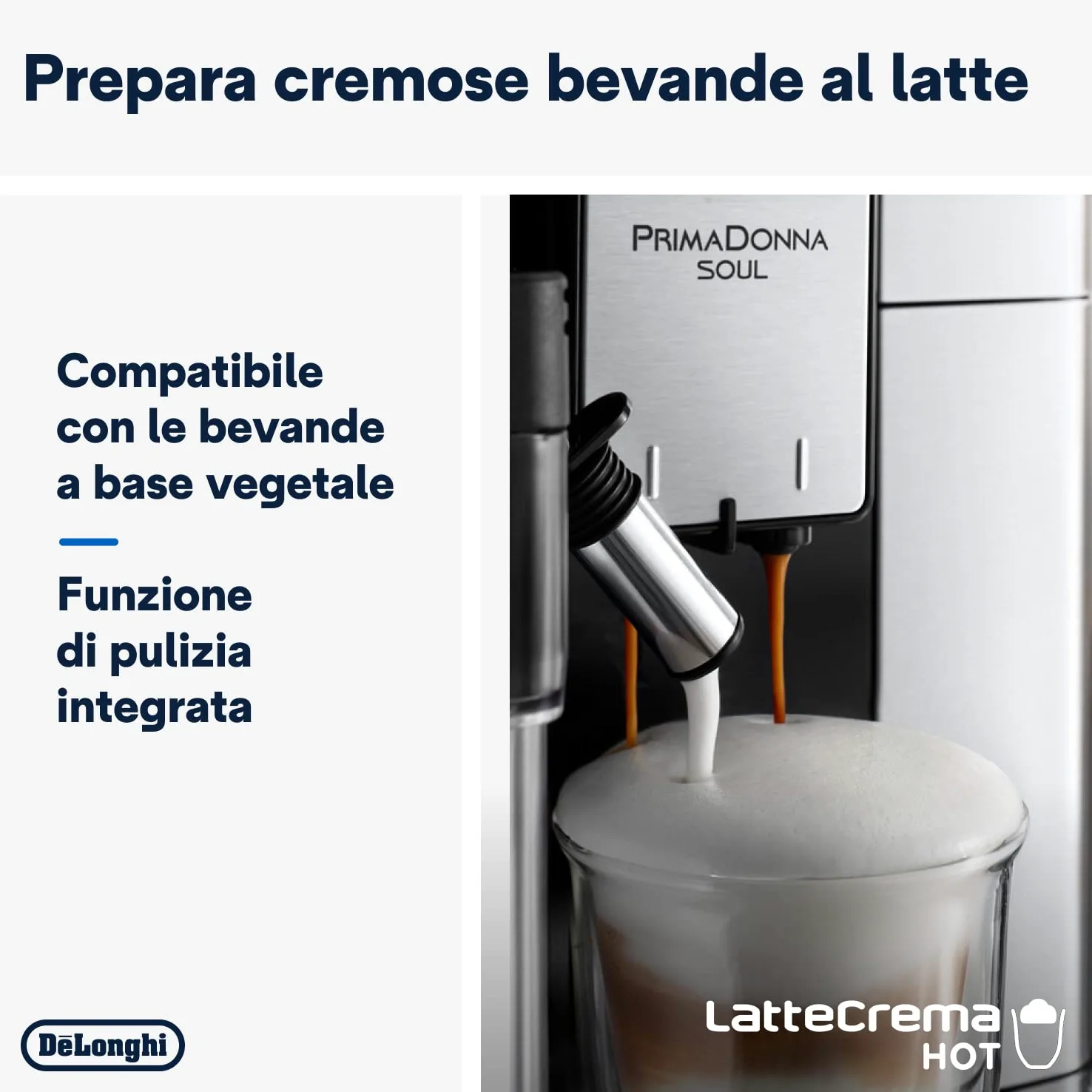 De’Longhi PrimaDonna Soul – Perfetto Macchina da Caffè Automatica, LatteCrema Montalatte Automatico, 18 Bevande in un Solo Tocco, Display Full-Touch, Argento e Nero (ECAM612.55.SB)