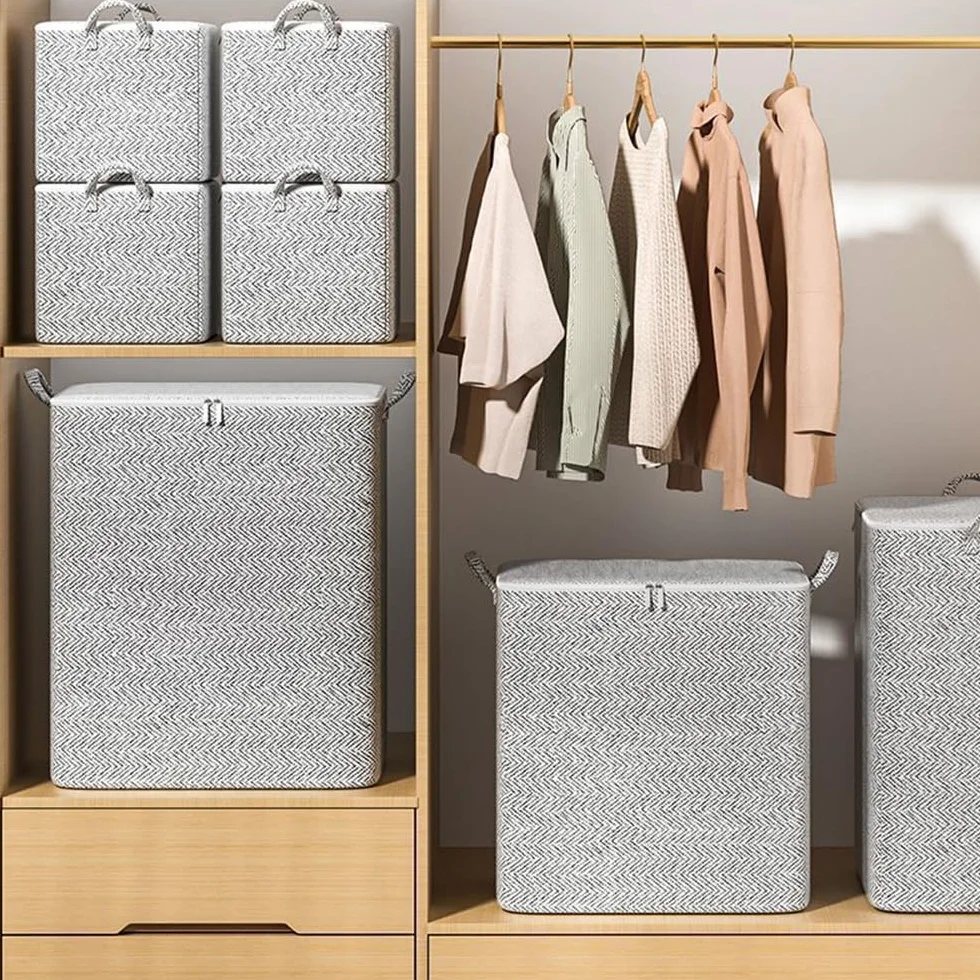 Organizer per Armadio Grande Capacità 220 L, con Coperchio con Cerniera e Divisori Pieghevoli per Cassetti, Scatole per Vestiti per Scaffali