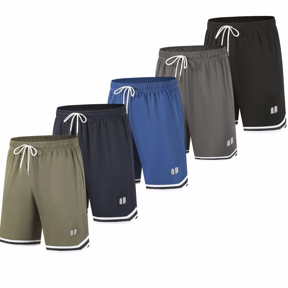 Pantaloncini sportivi da uomo asciugatura rapida 5 pezzi con tasche vita elastica