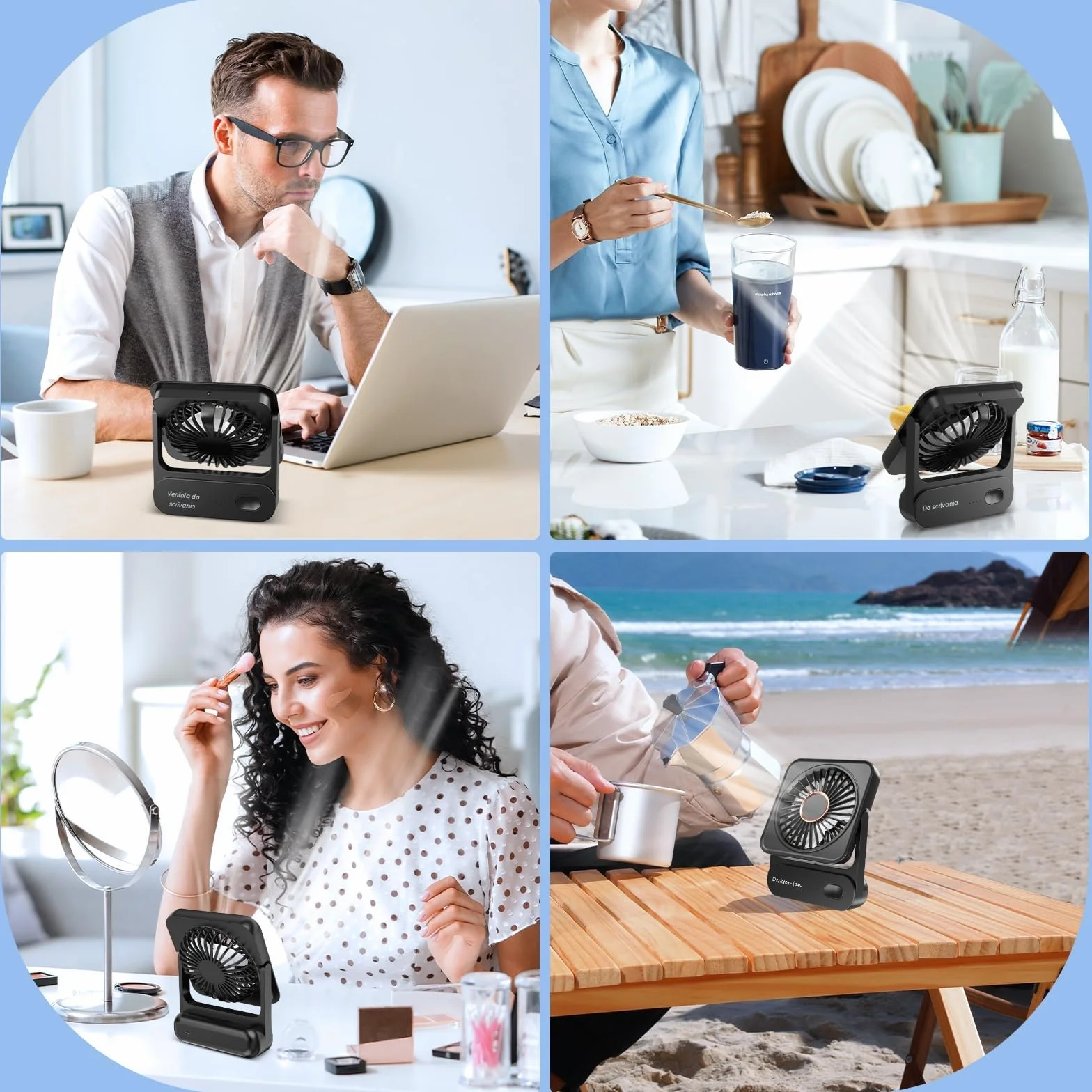 Ventilatore da Tavolo, 3 Velocità Ventilatore USB Ricaricabile di Batteria, Piccolo ma Potente, Ventilatore Scrivania Silenzioso, Ventilatore Portatile per Viaggio, Interno, Esterno, Regalo