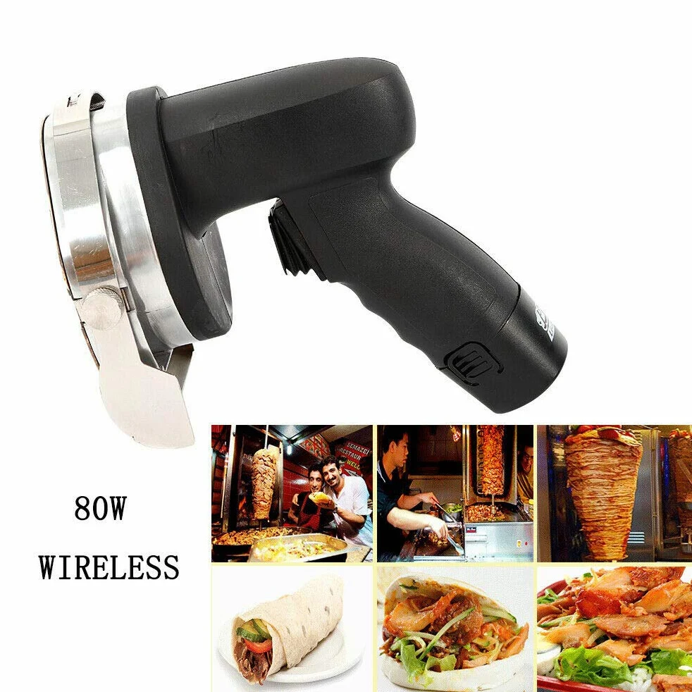 Coltello per Kebab Elettrico 80W Affettatrice di Kebab con Batteria Spessore di Taglio 0-8 mm Senza Filo In Acciaio Inossidabile Negozi di Carne Famiglie 25 x 19 x 24 cm Affettatrice per Kebab
