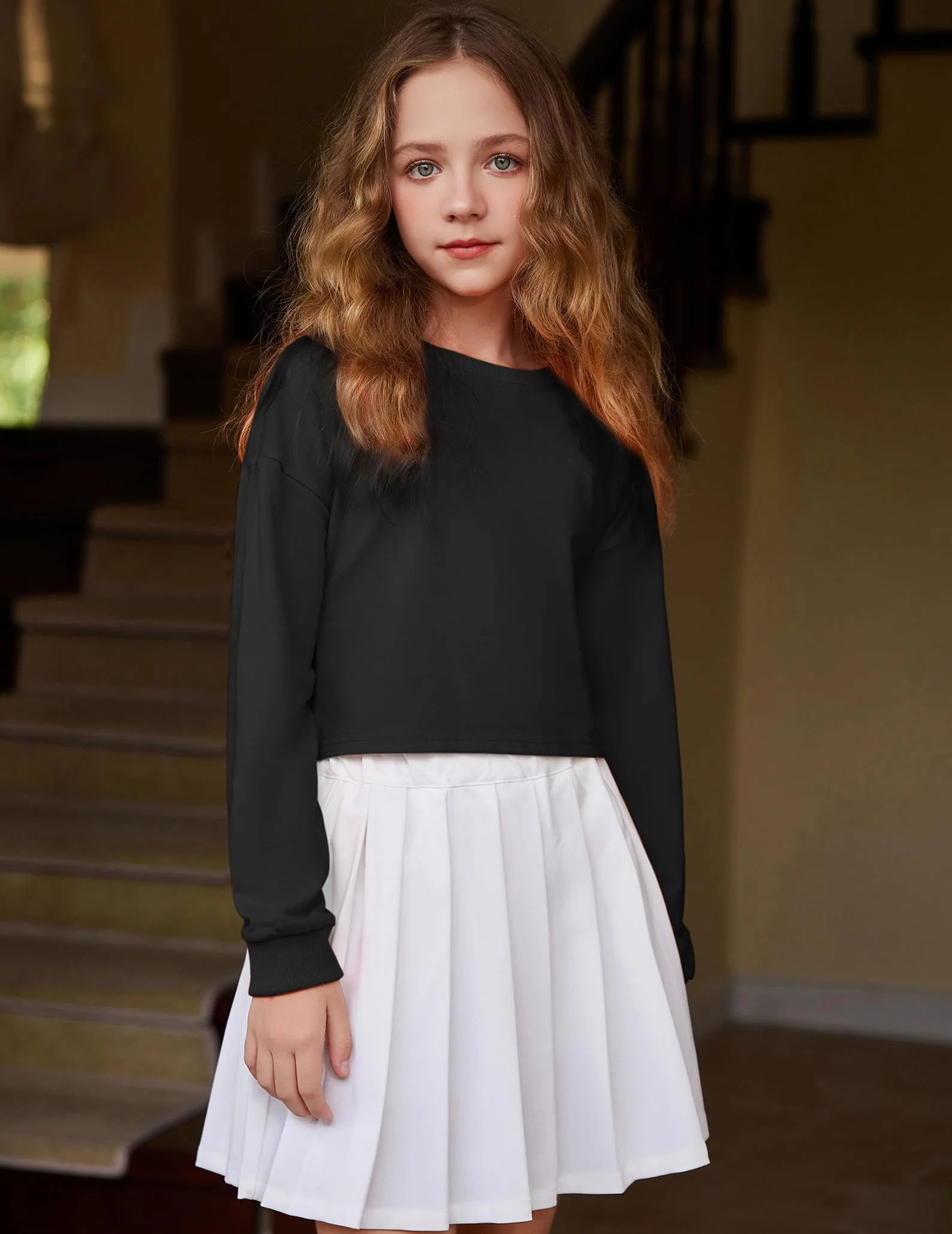 Arshiner Felpa da Bambina a Maniche Lunghe Crop Top in Cotone Girocollo Pullover Top per Bambini 5-12 Anni