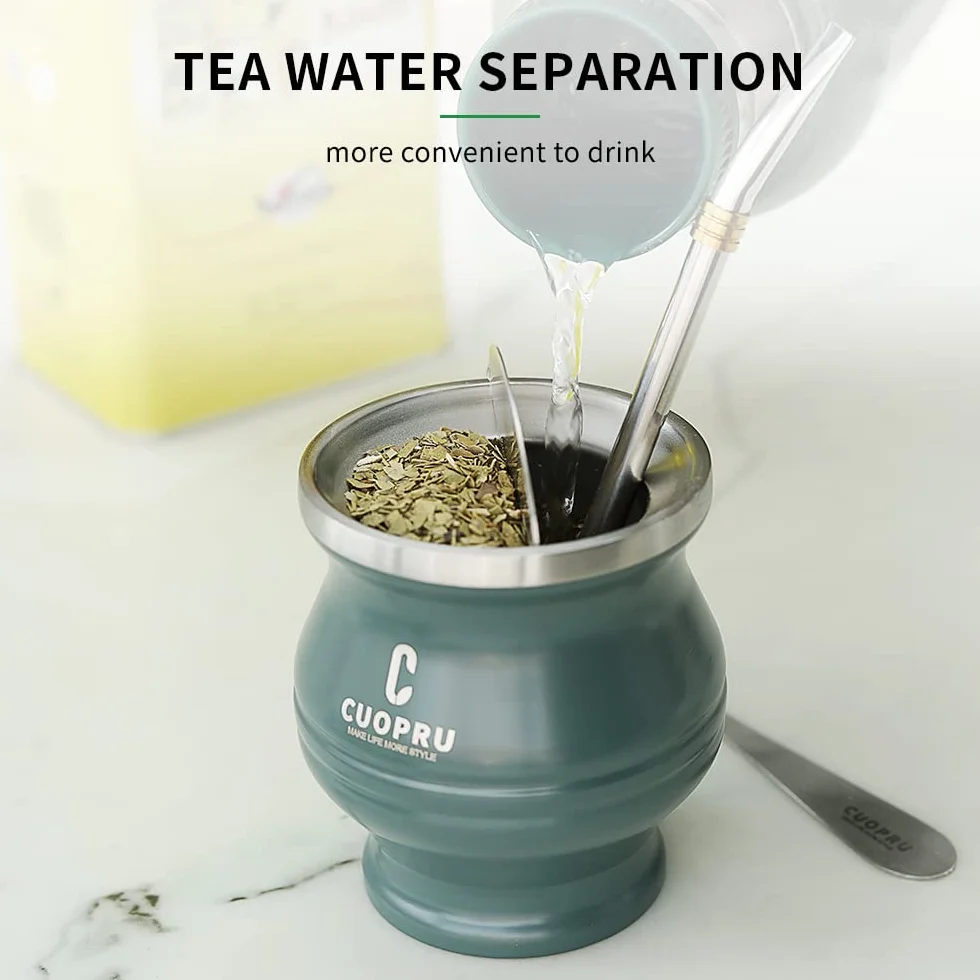 Cuopru Yerba Mate Set – Moderna Mate Cup, Shaper, Bombilla, Spazzola per Pulizia (Verde Militare)