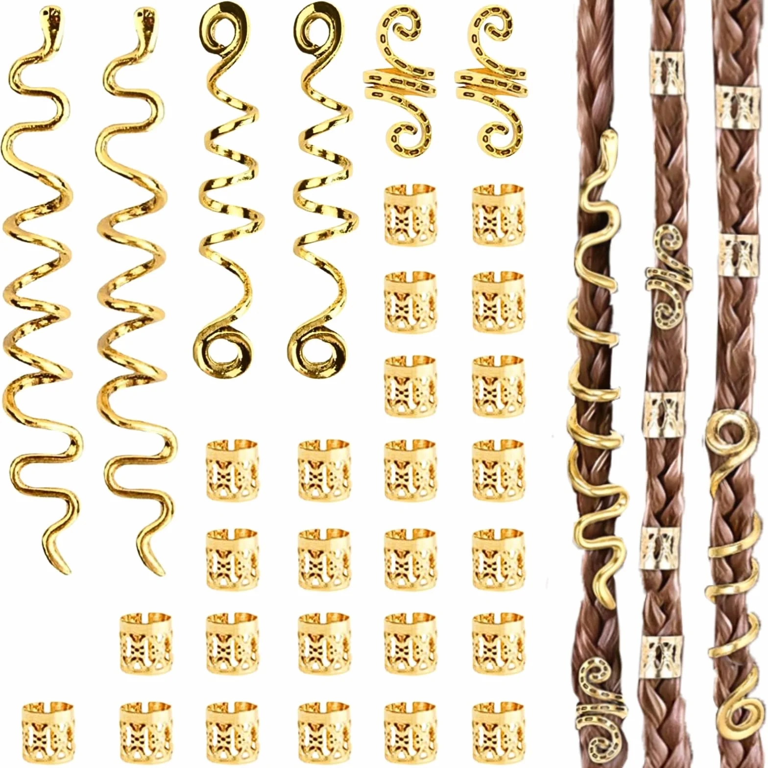 Pezzi Dreadlocks Trecce Clip Oro Dreadlock Perline Clip a Spirale Accessori Capelli Regolabile Anelli Clips