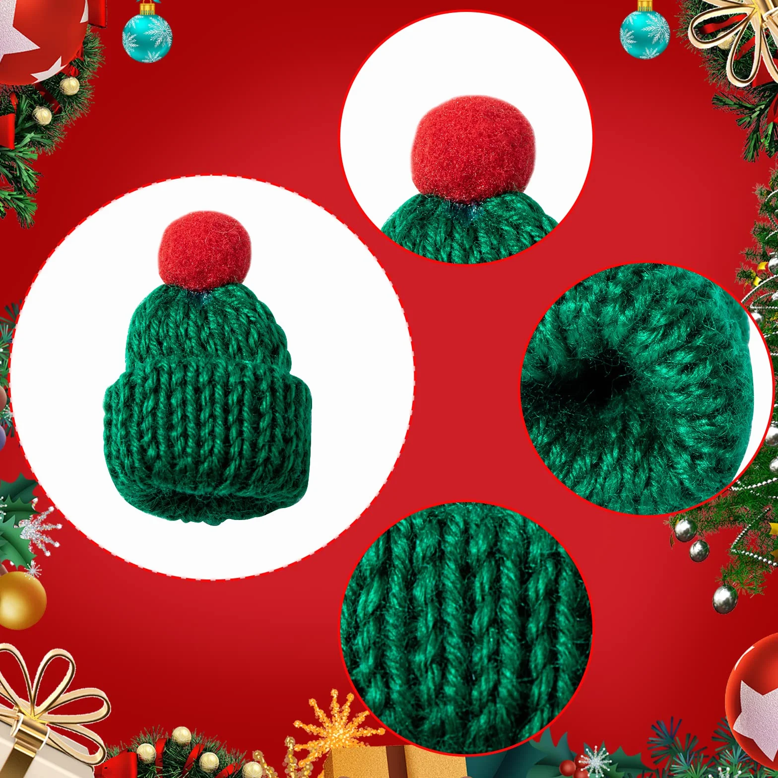 VAPKER 45Pcs Natale Mini Cappelli per maglieria Lana Carino Filato Mini Top Cappelli Cappello per Bambola Mini Cappello di Lana per Artigianato Piccolo Lavoro a Maglia Accessori per Capelli Fai da T