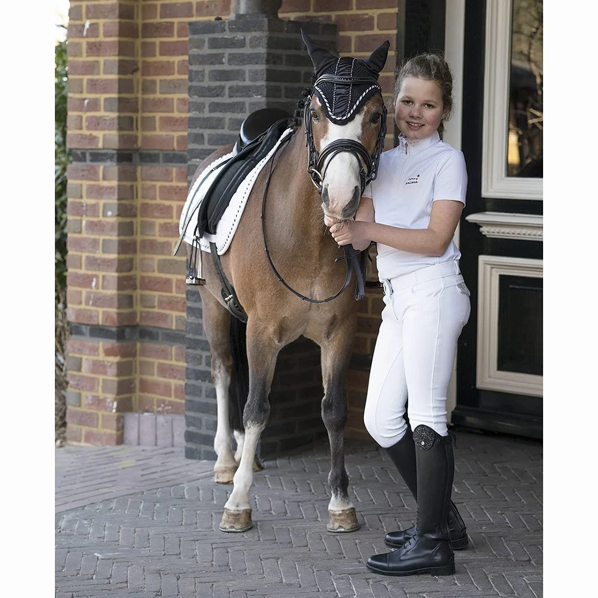 QHP Romy Stivali da equitazione in pelle design intercambiabile nero larghezza polpaccio