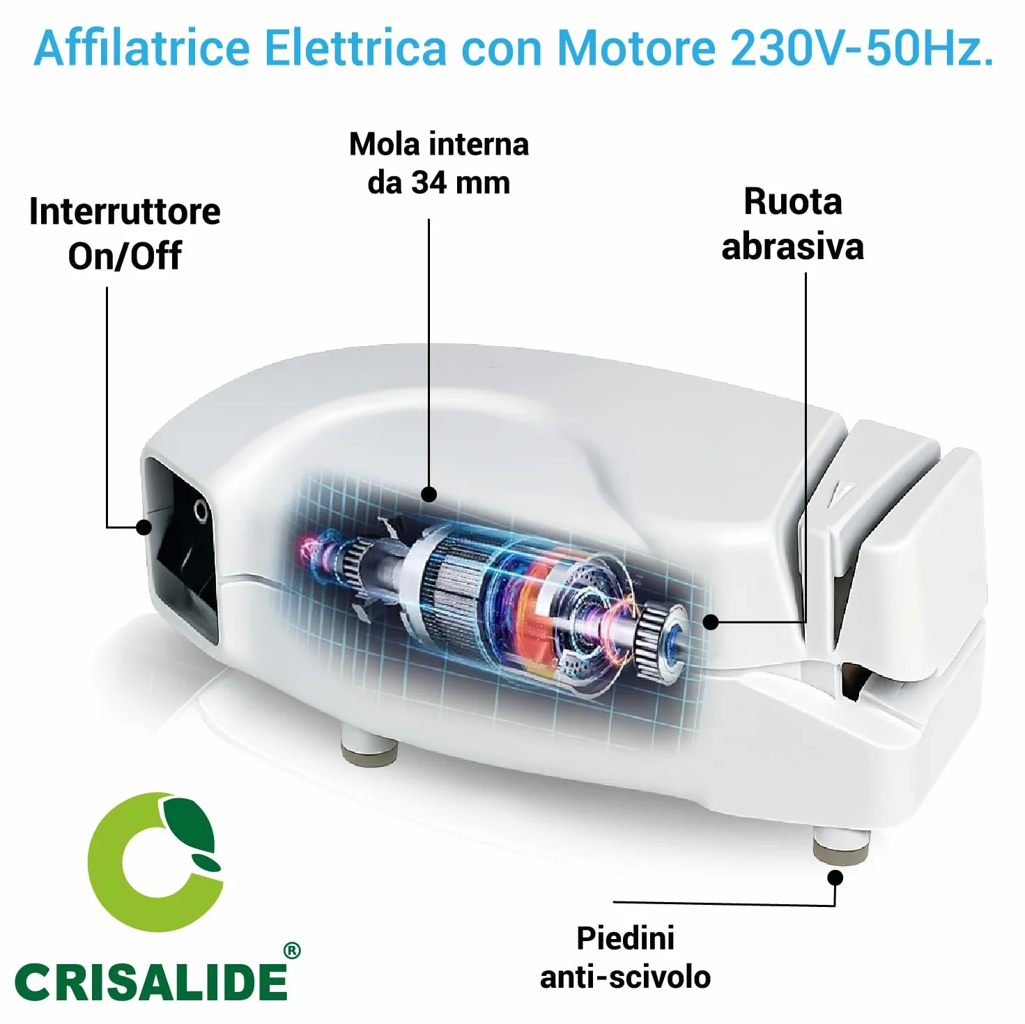 Crisalide Affilatrice Elettrica per Coltelli e Forbici 230V con Ruota Abrasiva 34 mm