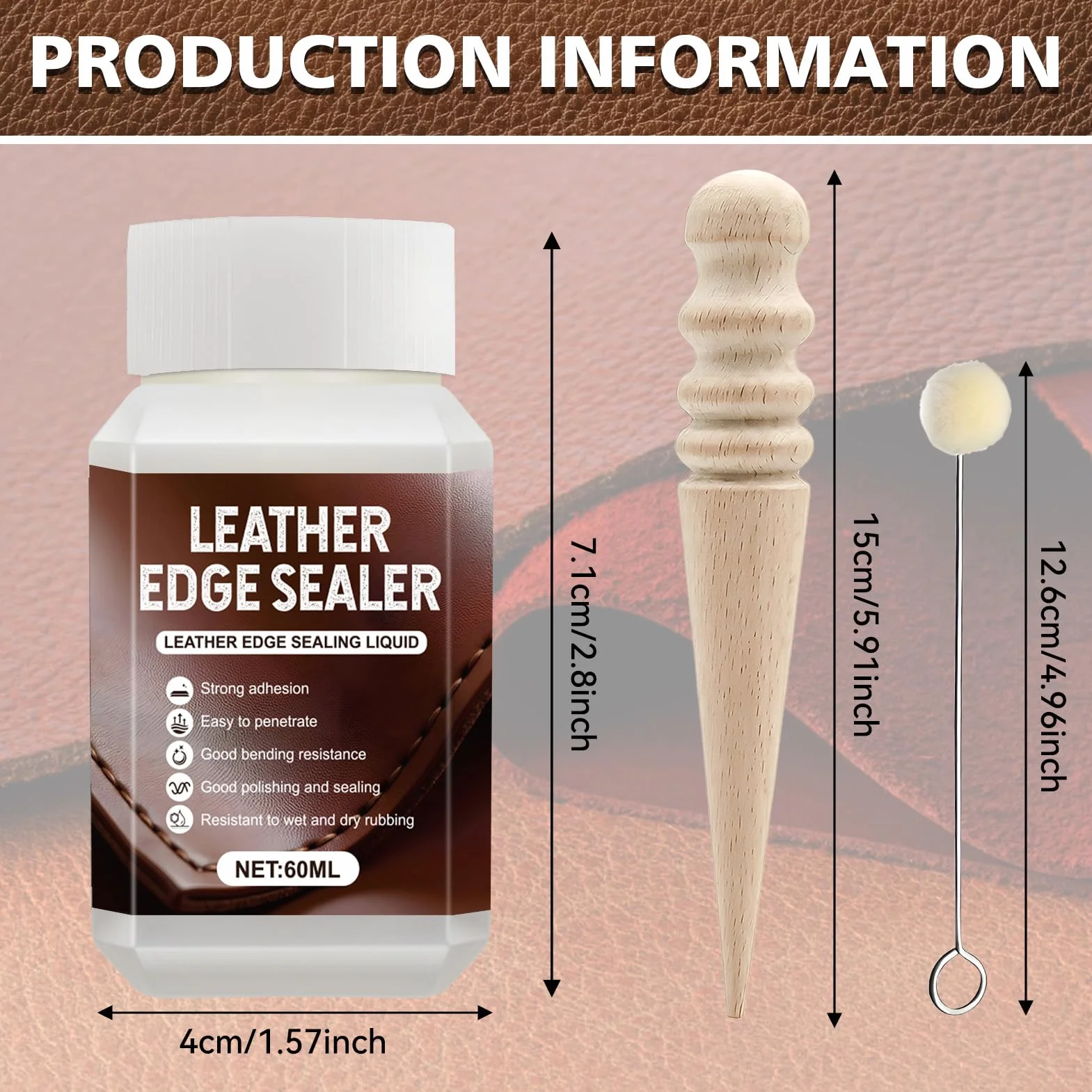 Vernice per Pelle, Kit Riparazione Pelle, Sigillante Potente, Adatto per Sigillare I Bordi di Portafogli, Cinture, Scarpe e Altri Articoli in Pelle, con Utensile per Rettific, 60ml