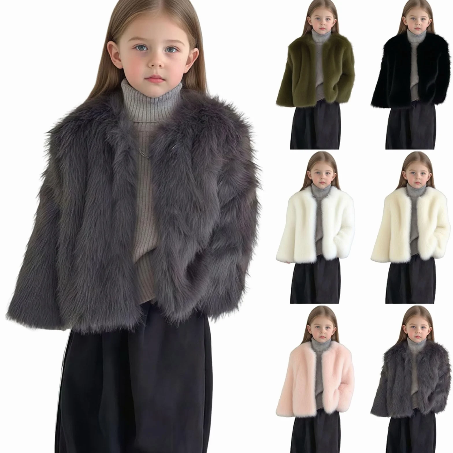 NZYIHAO Giacca invernale da ragazza, per le mezze stagioni, per bambini, a maniche lunghe, in pelliccia sintetica, giacca invernale calda, in peluche, per attività all'aperto