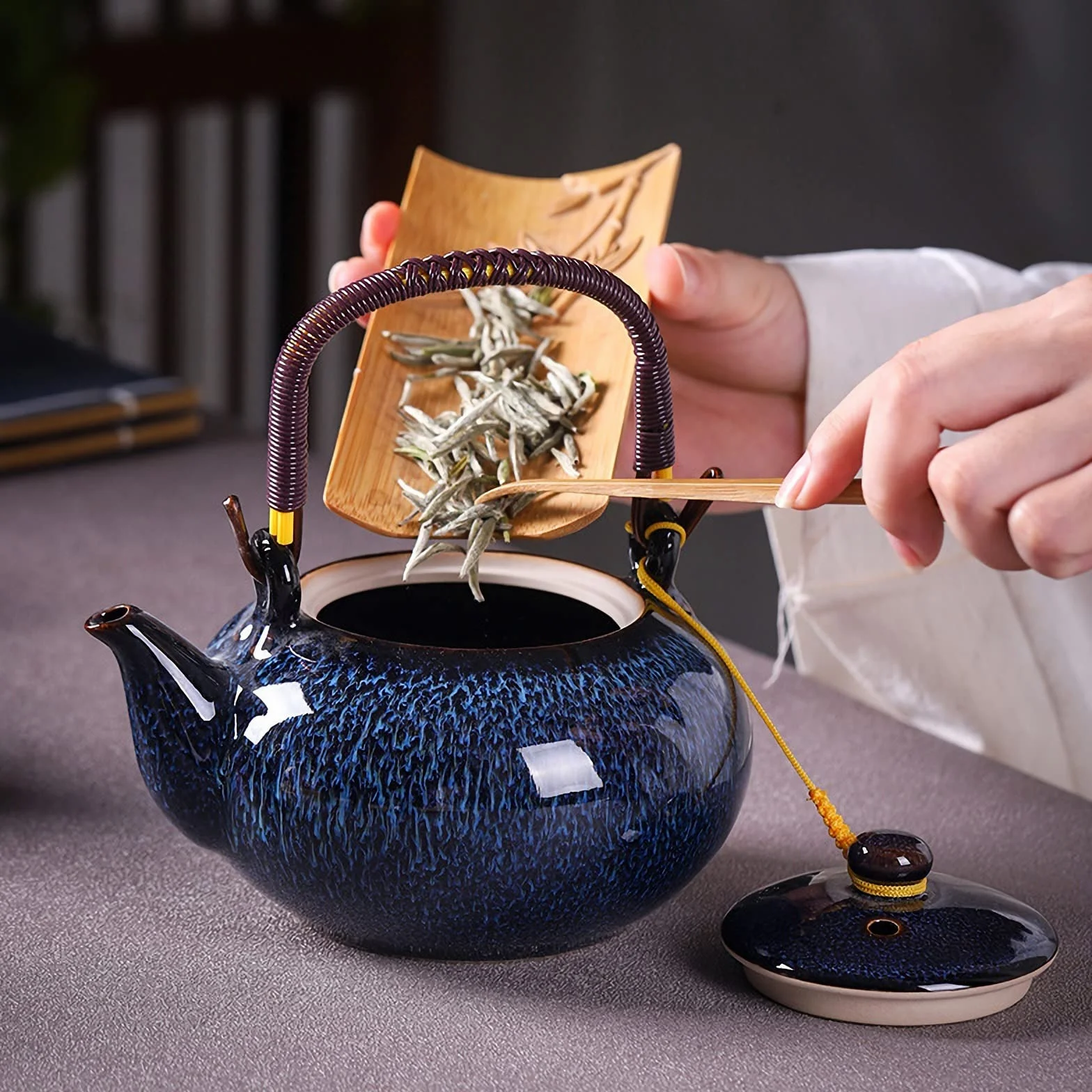 Servizio da Tè Cinese Kungfu, 1 Teiera 6 Tazze, Blu