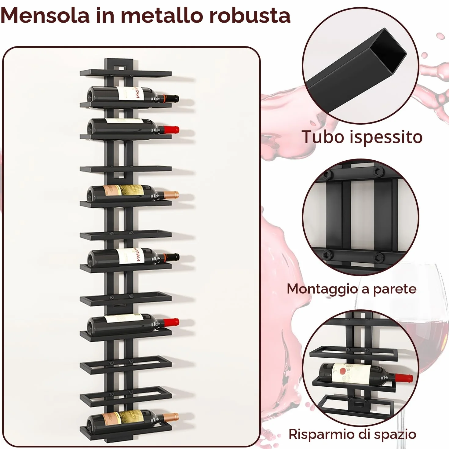 IBUYKE Porta Vino da Parete per 12 Bottiglie,Portabottiglie Vino in Metallo per Liquori, Champagne,Organizer Espositore Rimovibile fai da te per sSala da Pranzo,Bar, Cantina, Nero, TMJ909B
