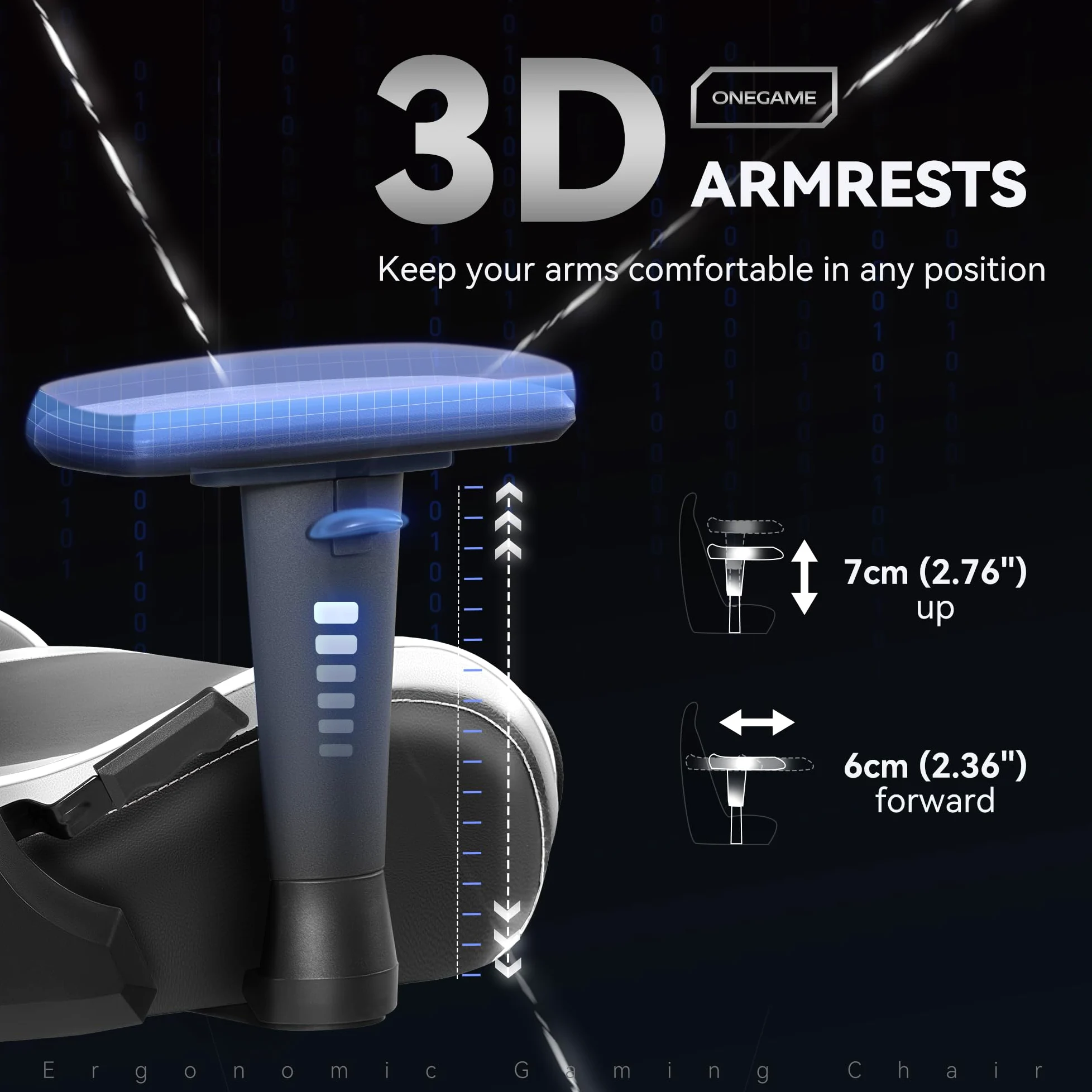 OneGame Sedia Gaming, 3D Braccioli Ergonomico Sedia da Gioco per Computer, Ufficio Regolabile in Altezza, Girevole con Cchienale Regolabile 155°, Bianco