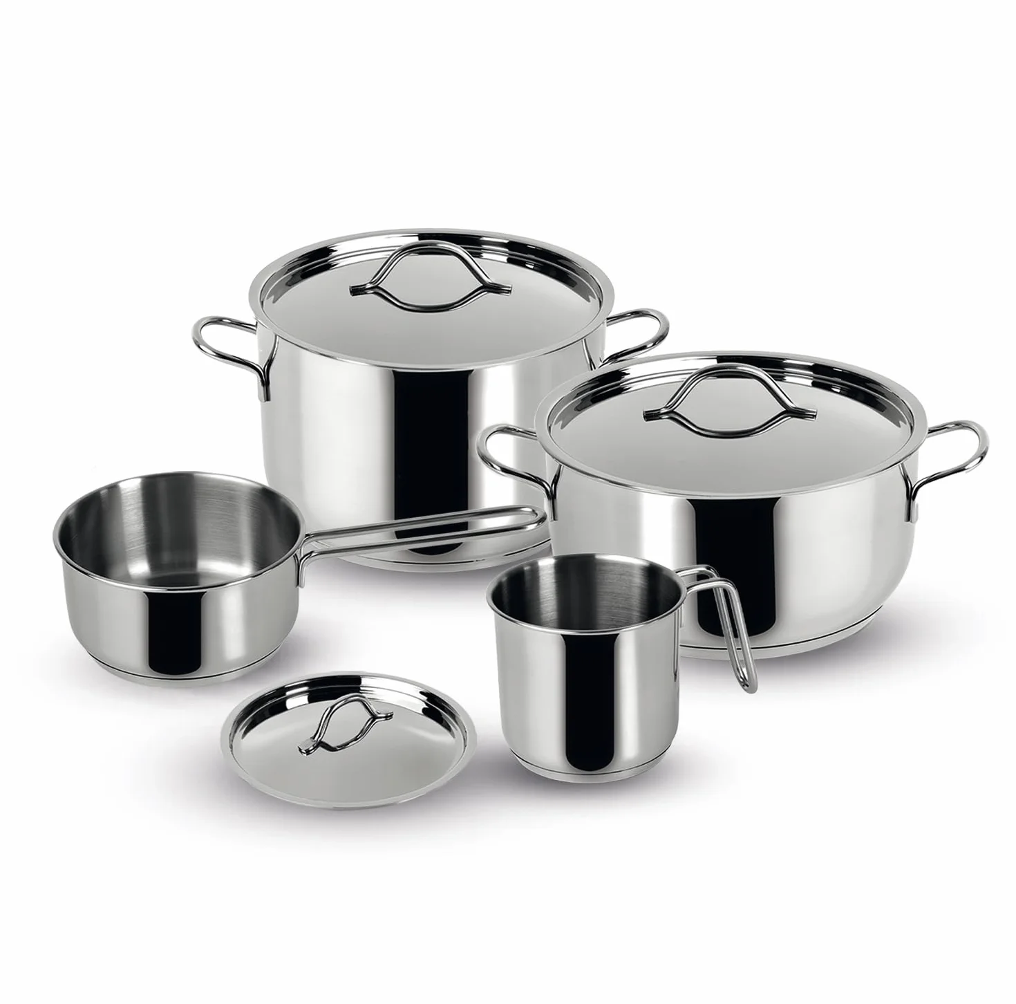 Lagostina Set Pentole Acciaio Inox 7 Pezzi 18 22 14 12 cm Coperchi
