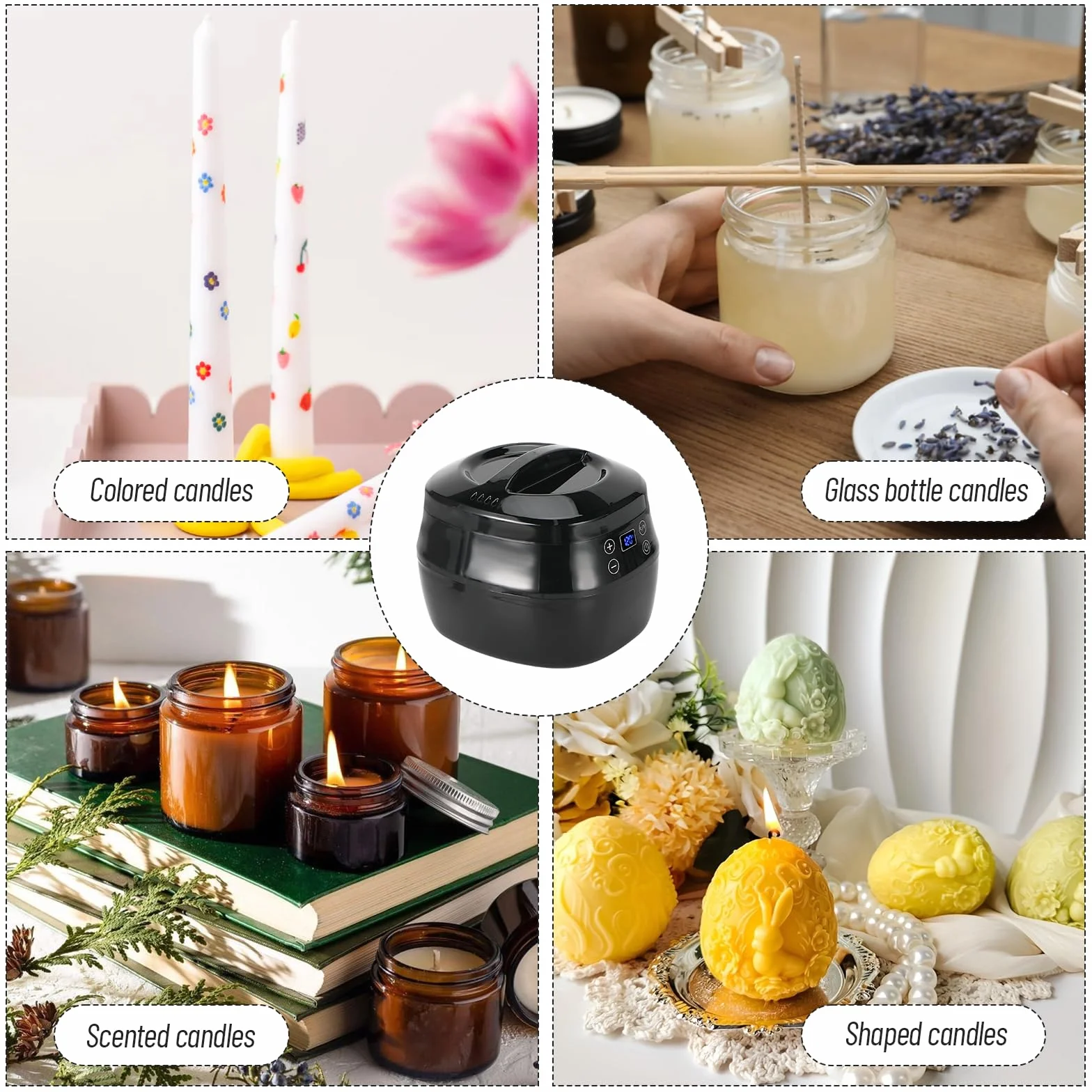 Ambesty Scaldacera Professionale 1L Elettrica Digitale LCD per Candele Kit Cera di Soia
