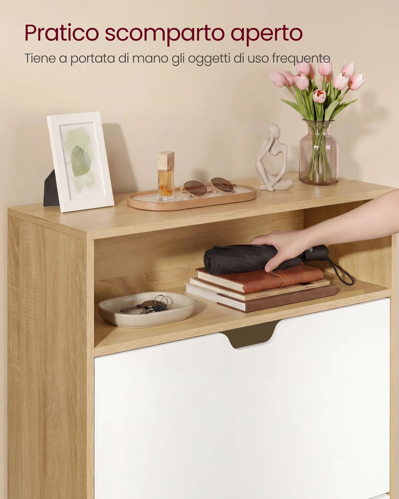 VASAGLE CUSTOS Collezione Scarpiera 24 x 80 x 102 cm 14-16 Paia Rovere Dorato e Bianco Nuvola