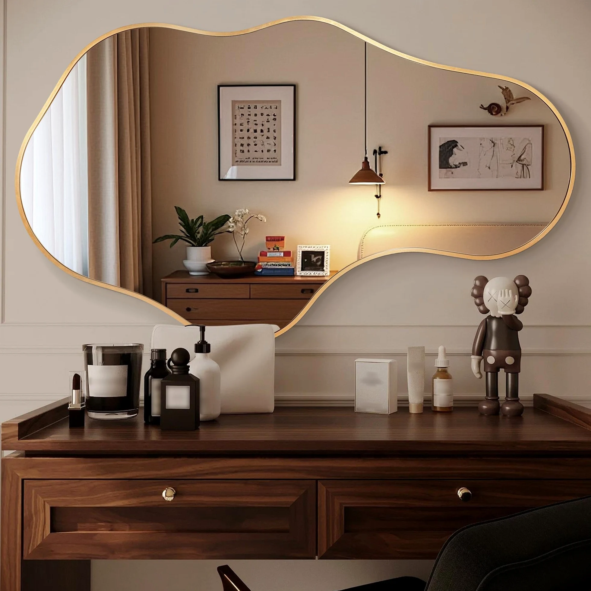 Specchio Da Parete Ondulato Irregolare, Specchio Astratto con Cornice In Lega Di Alluminio Qualità Aeronautica per Bagno, Camera Da Letto & Ingresso