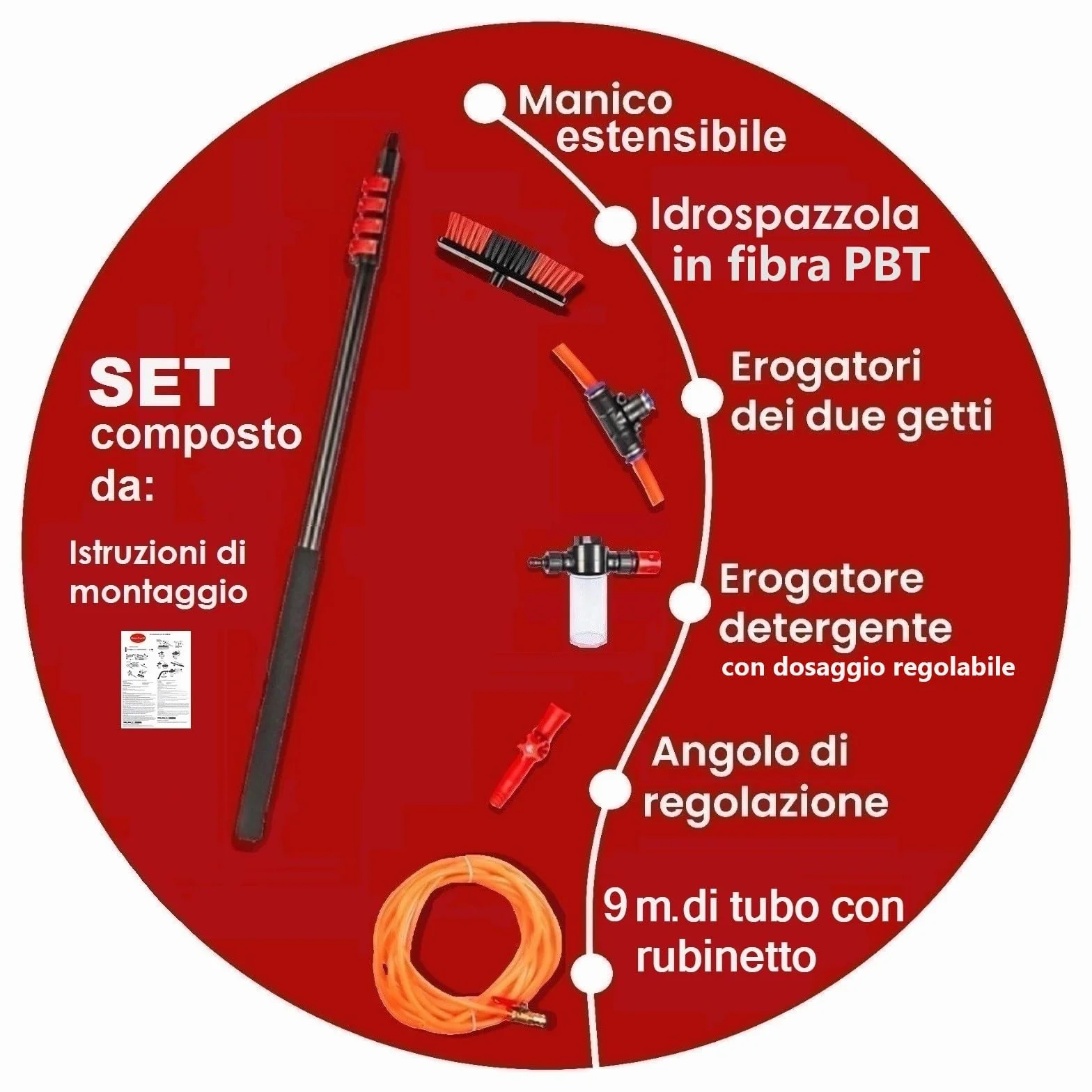 Italia | Kit Pulizia Pannelli Fotovoltaici | Estensibile 7 Metri | Idrospazzola ALINEAR per Lavaggio Tapparelle Vetrate Camper Auto Barca Pannelli Solari | Dispenser di Sapone Integrato