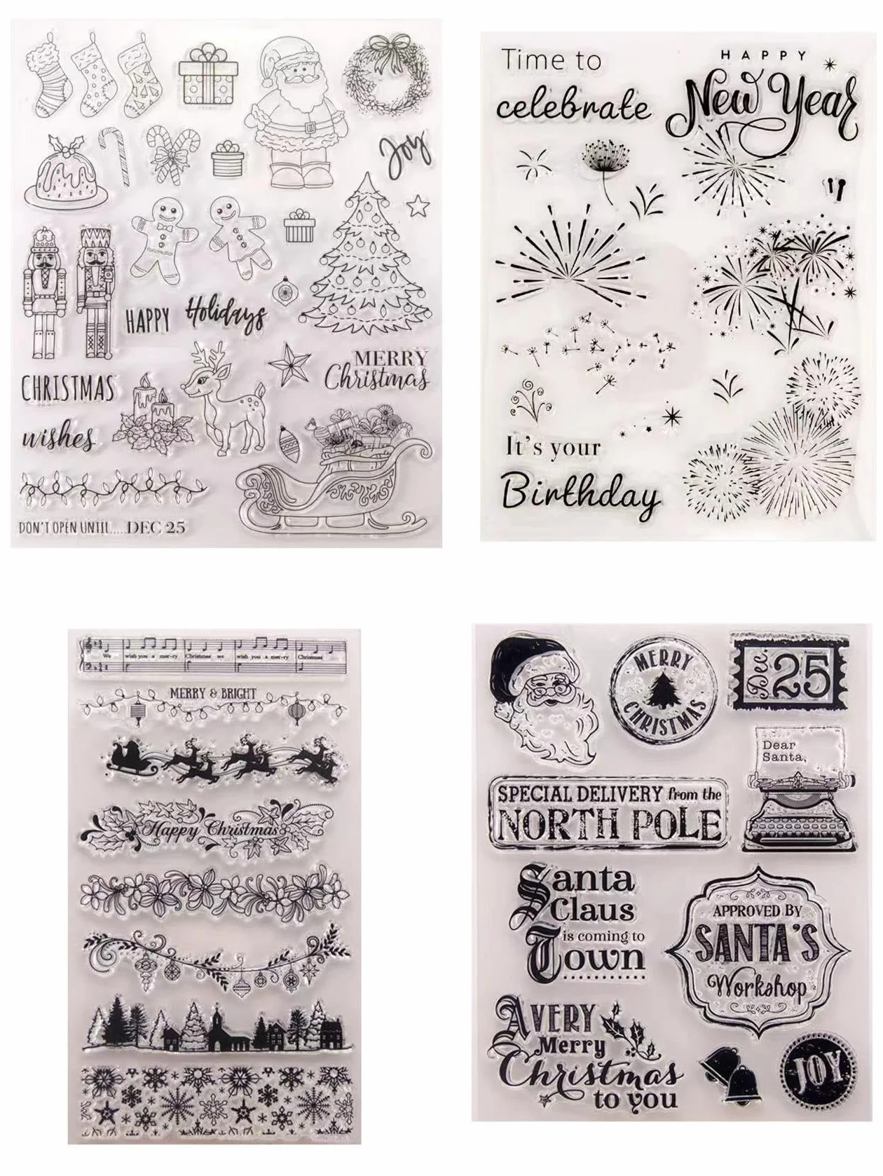 Timbri trasparenti in silicone Babbo Natale 4 fogli per scrapbooking biglietti fai da te