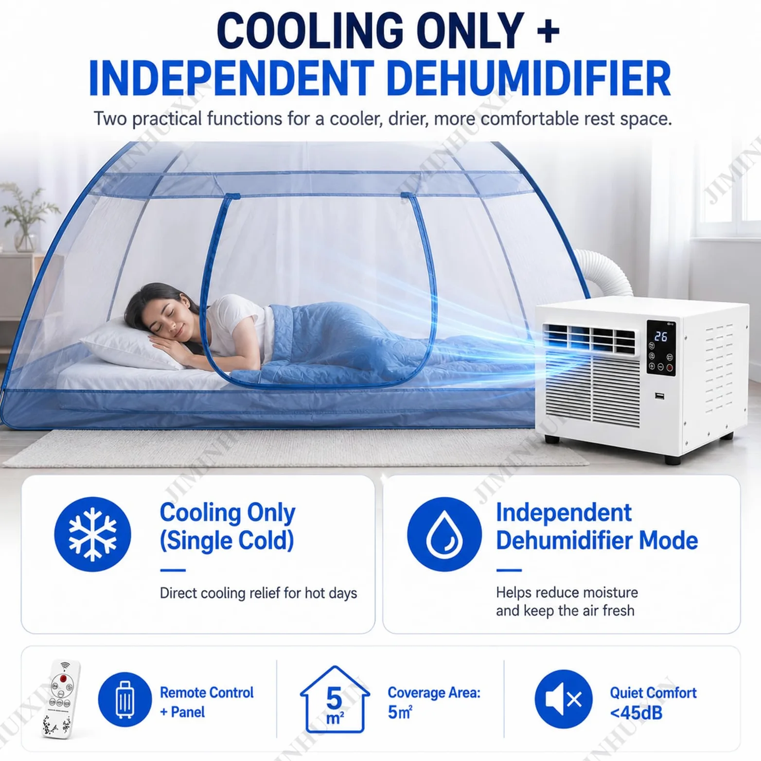 Climatizzatore per Camper Portatile 280W 1881 BTU Condizionatore, Silenzioso 45dB con Vero Compressore, senza Unità Esterna, Deumidificatore, per Tenda, Campeggio, Camper, Roulotte, Ufficio